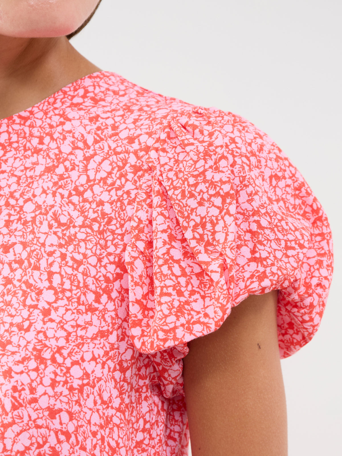Cotton Ditsy Floral Puff Sleeve Midi Dress