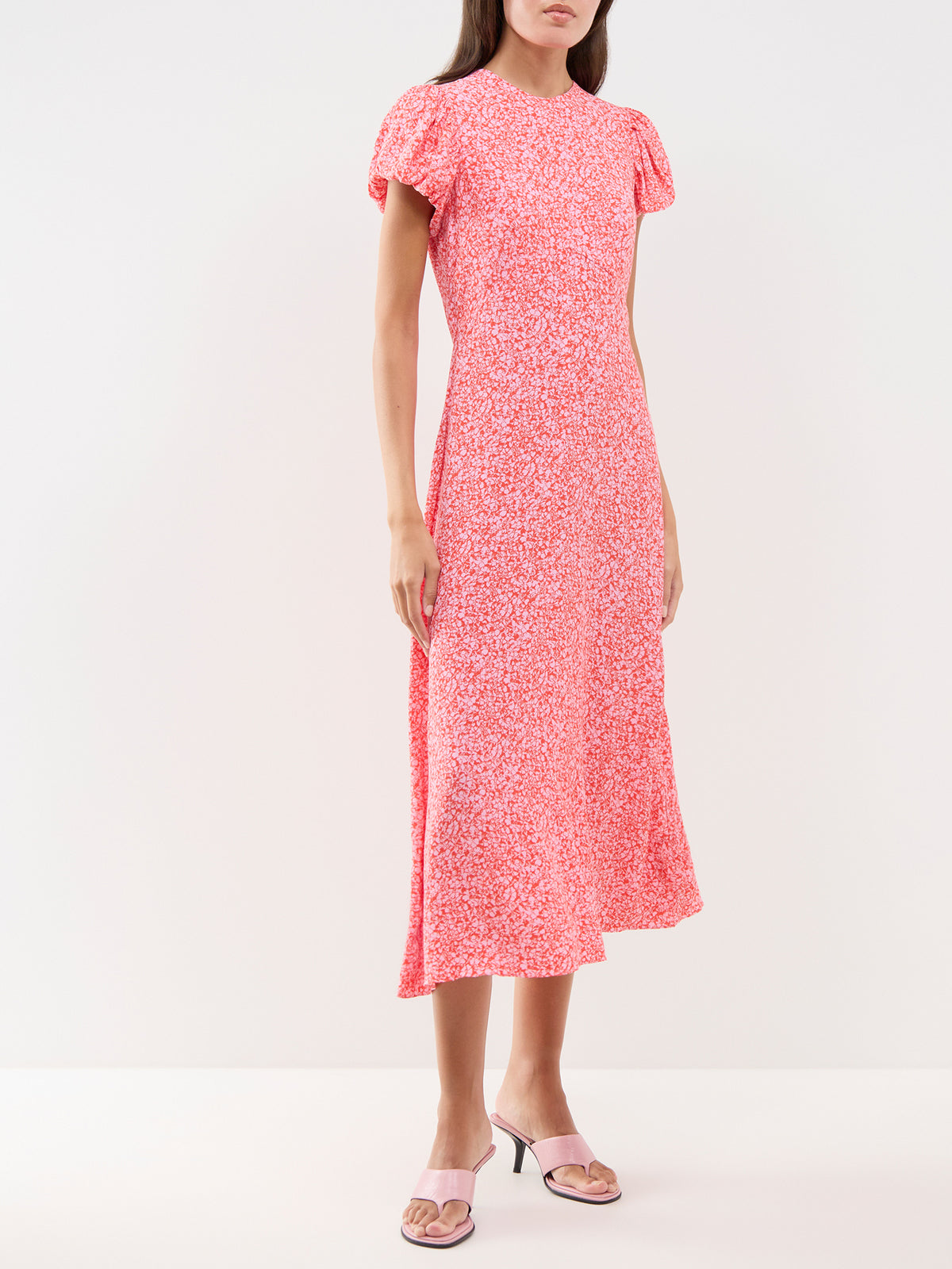 Cotton Ditsy Floral Puff Sleeve Midi Dress