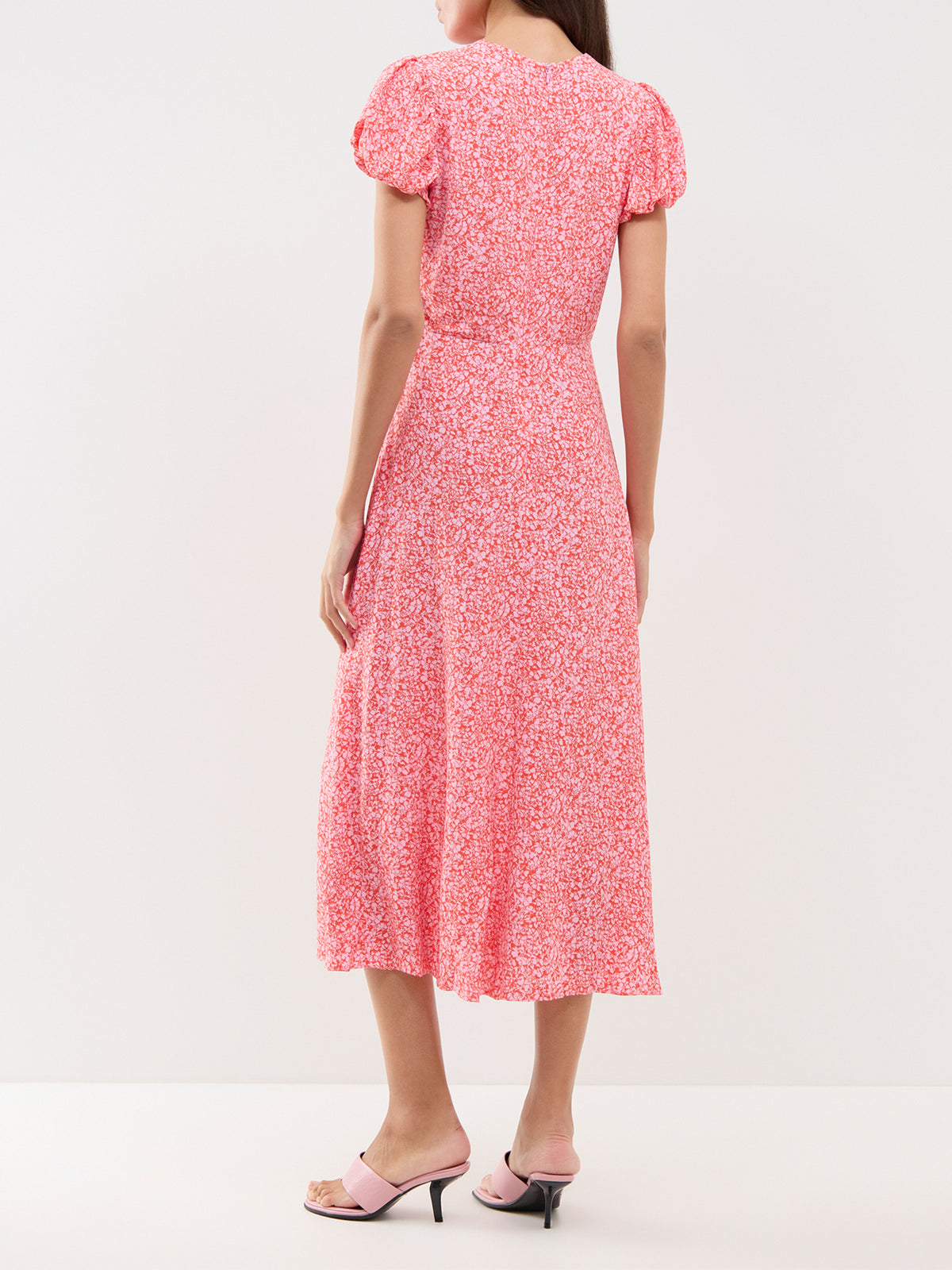 Cotton Ditsy Floral Puff Sleeve Midi Dress