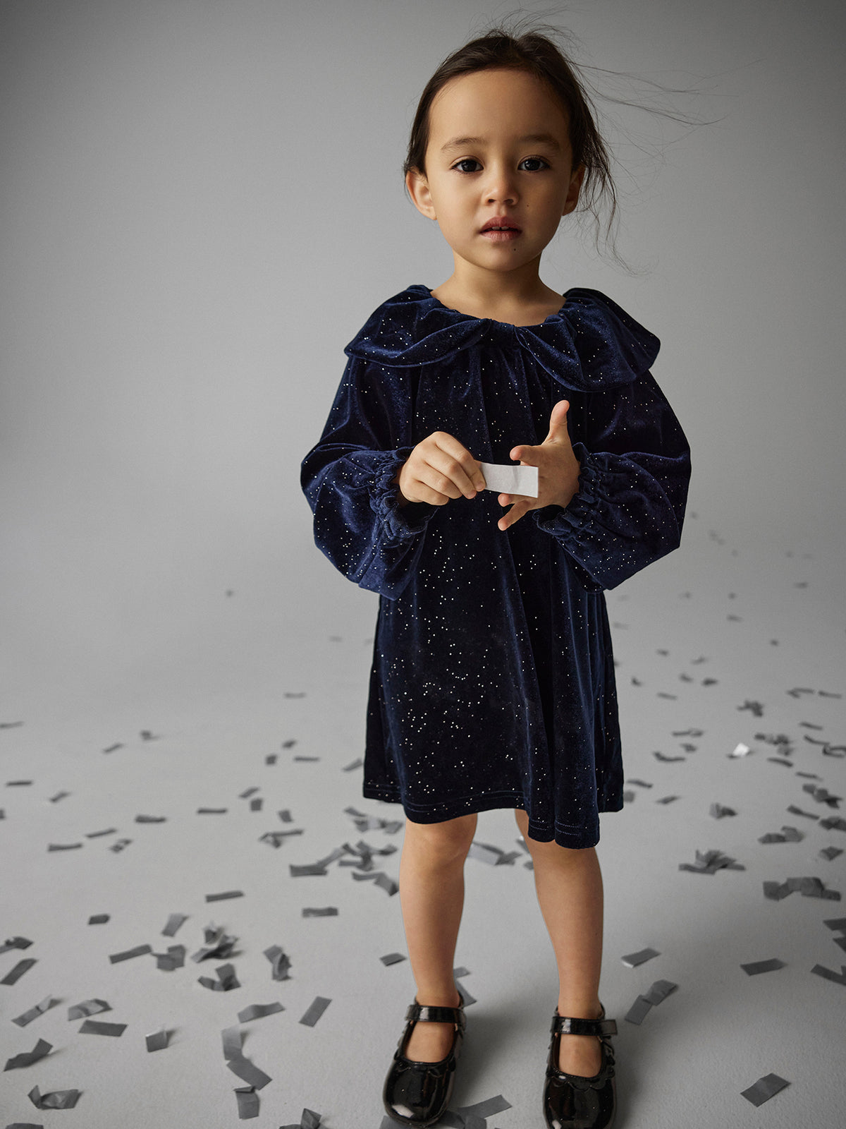 Velvet Long Sleeve Dress - Evening Blue