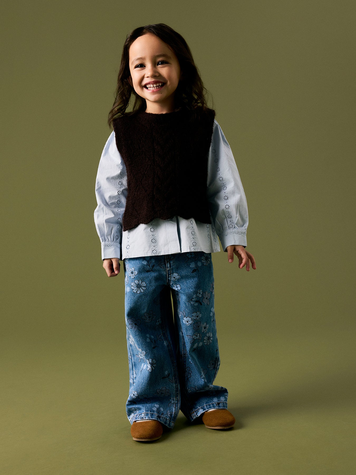 Cotton Wide Leg Printed Jeans