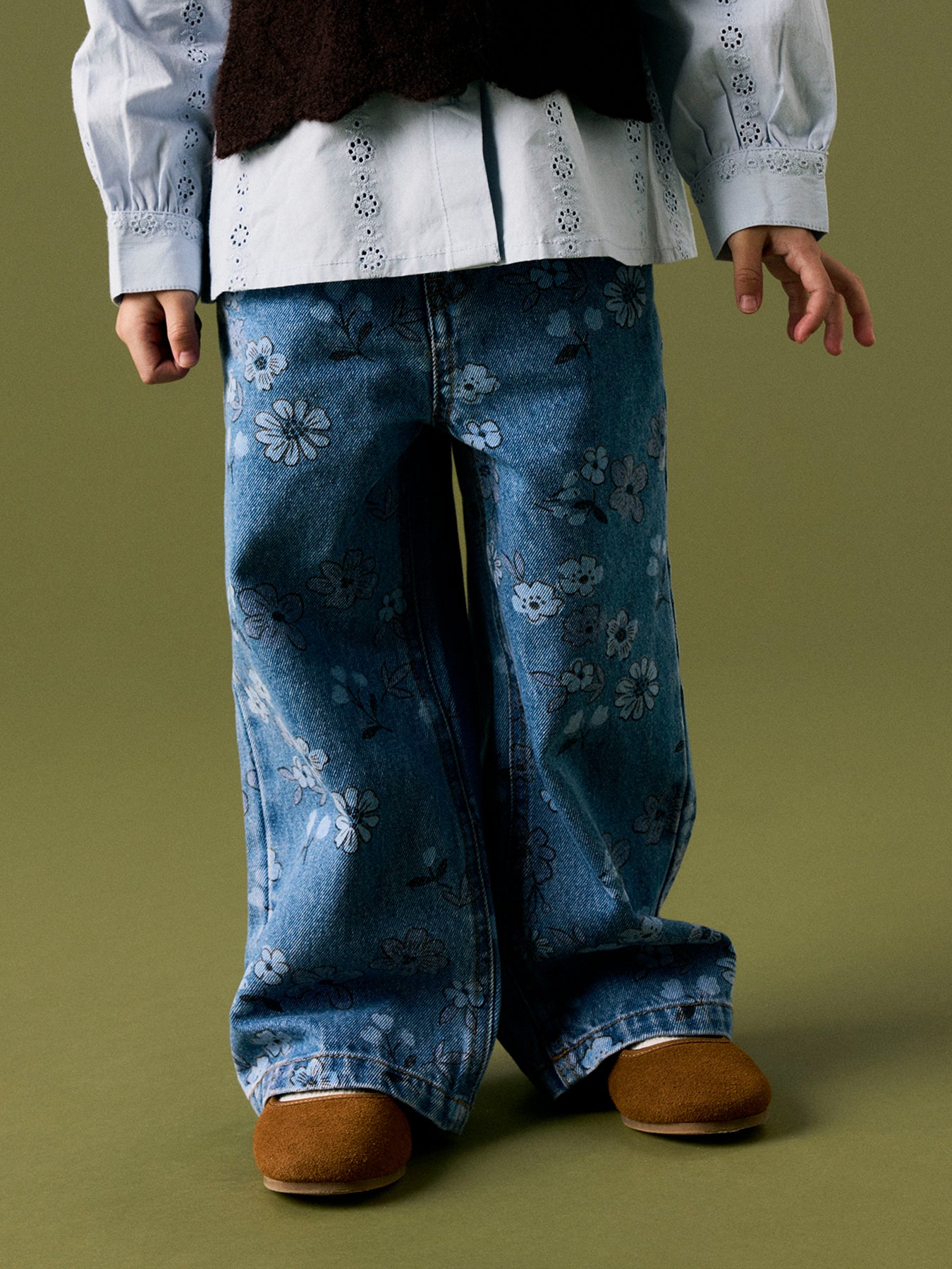 Cotton Wide Leg Printed Jeans