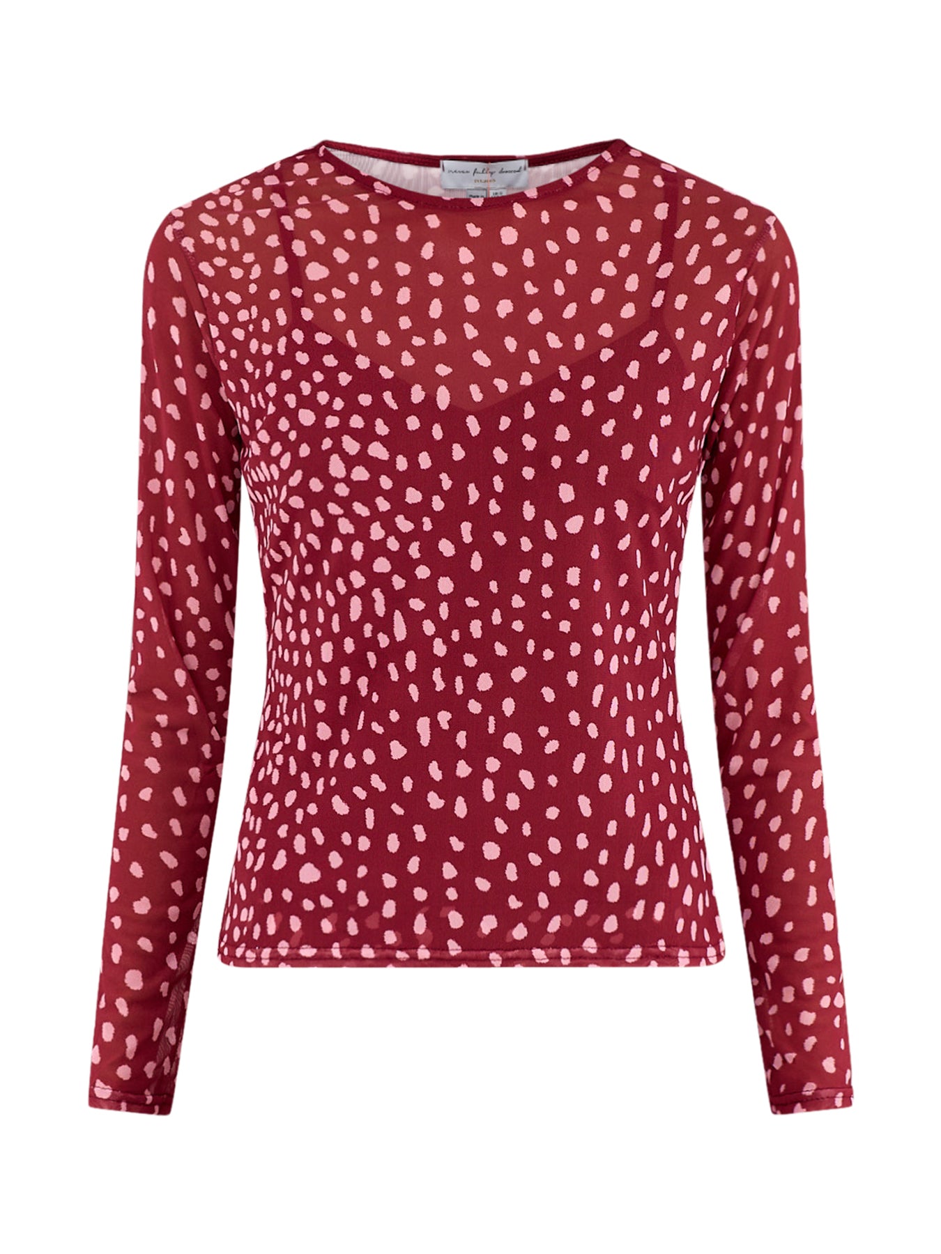 Burgundy Deer Mesh Long Sleeve Top