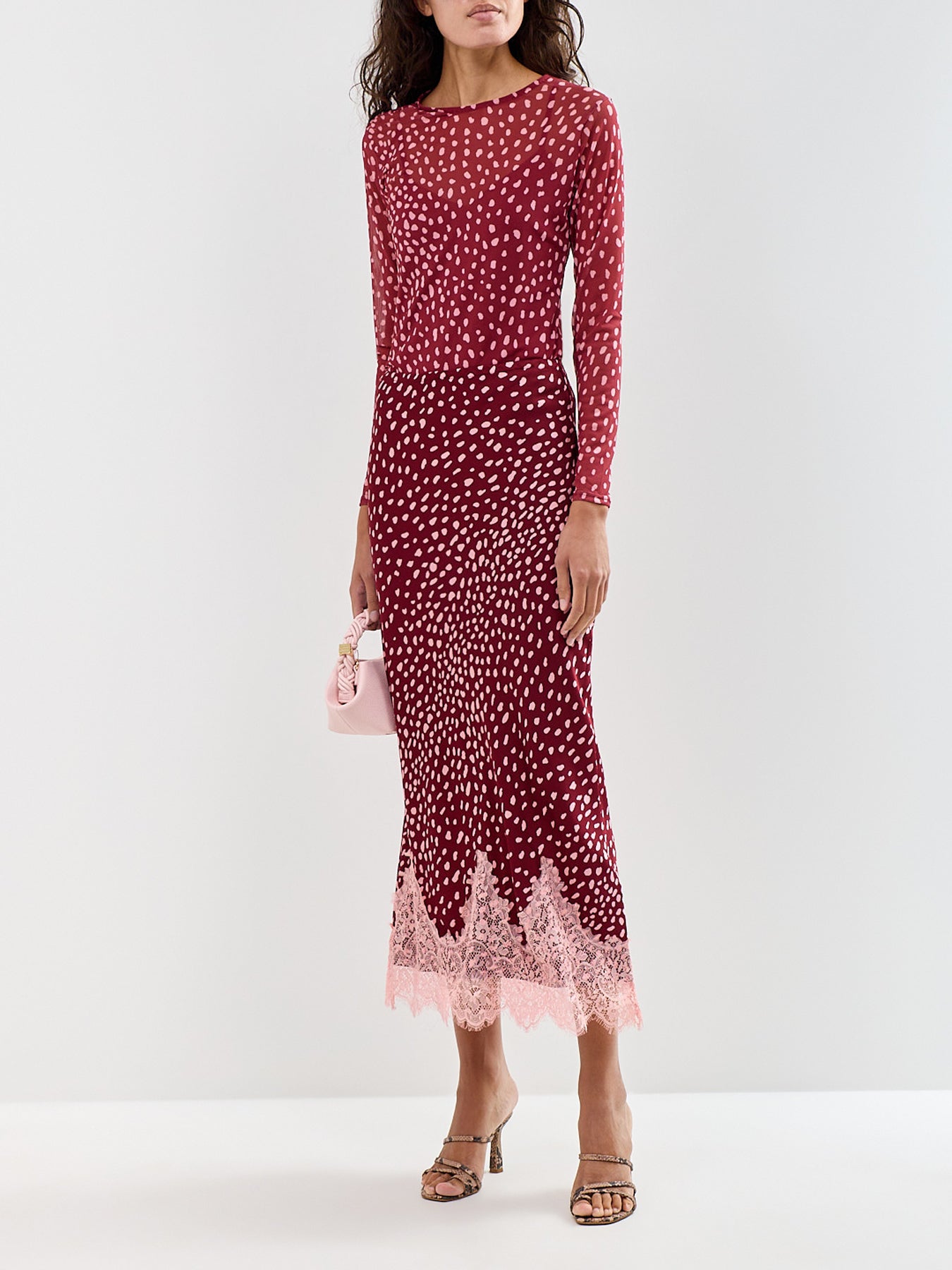 Burgundy Deer Mesh Long Sleeve Top