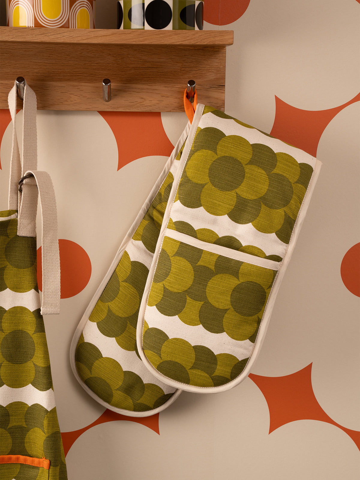 Retro Stripe Double Oven Glove Green