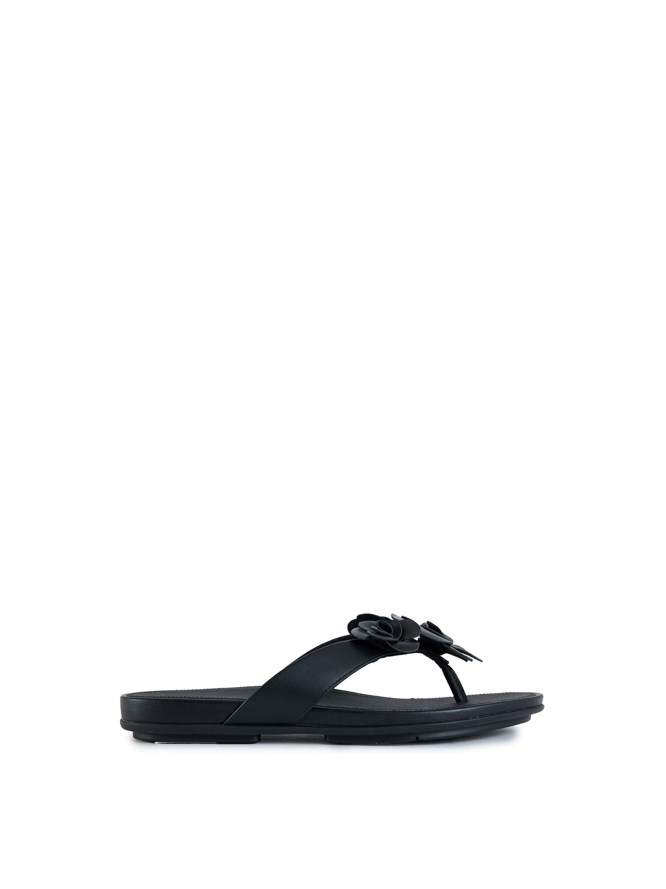 Gracie Flower Leather-Inspired Sandals - Black
