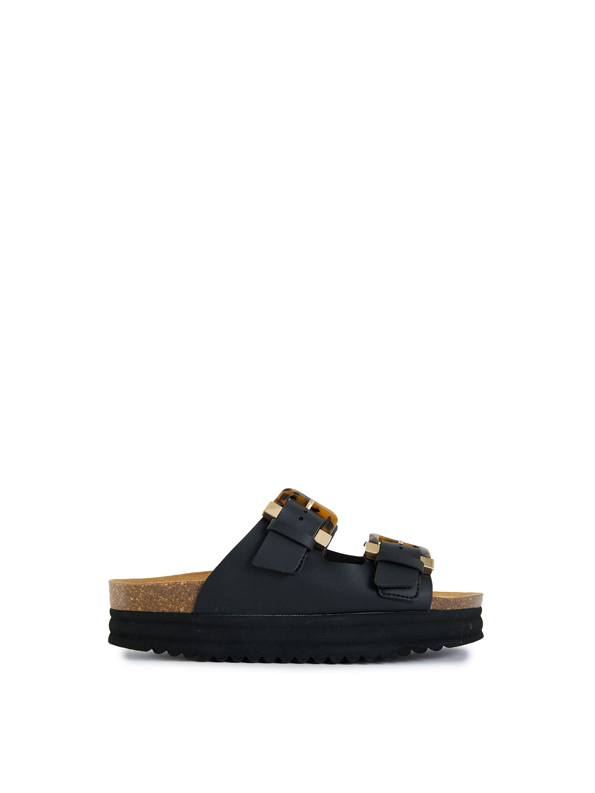 Vegan Plum Tortoiseshell Comfort Footbed Sandals - Black
