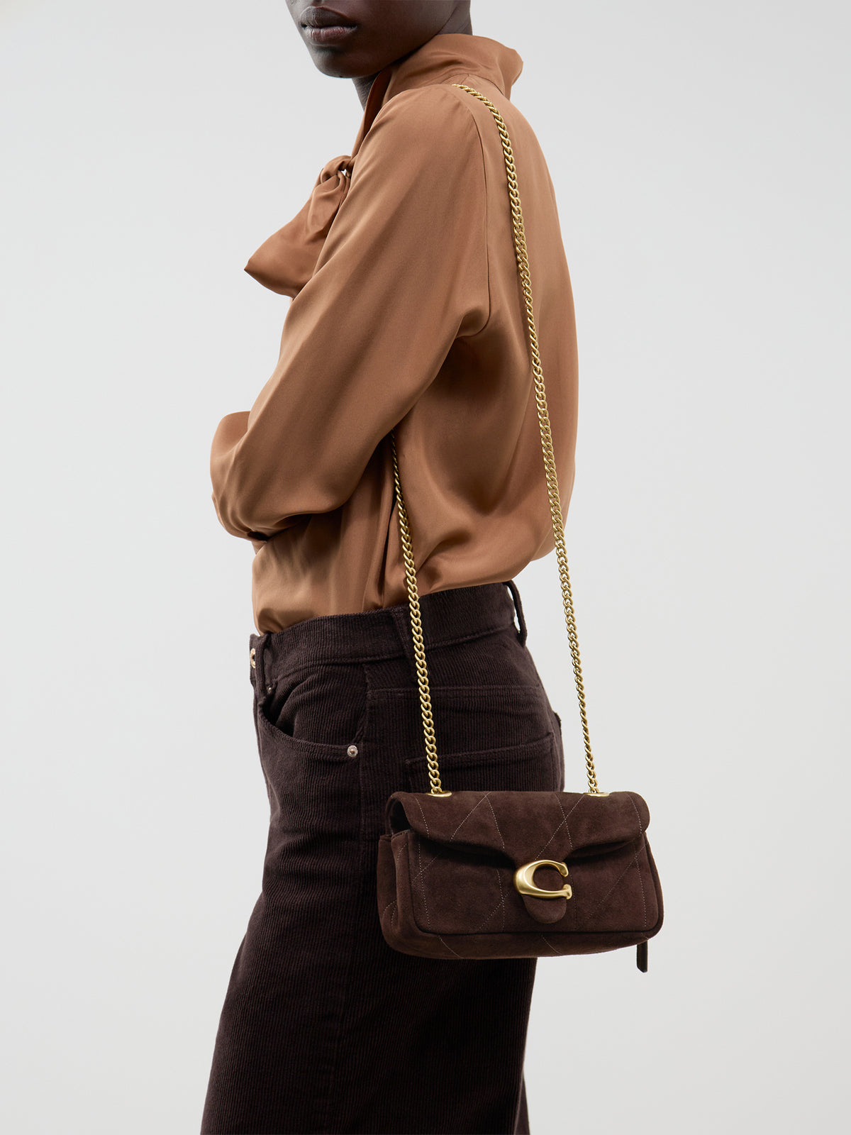 Quilted Suede Tabby Shoulder Bag 20 - Dark Chocolate
