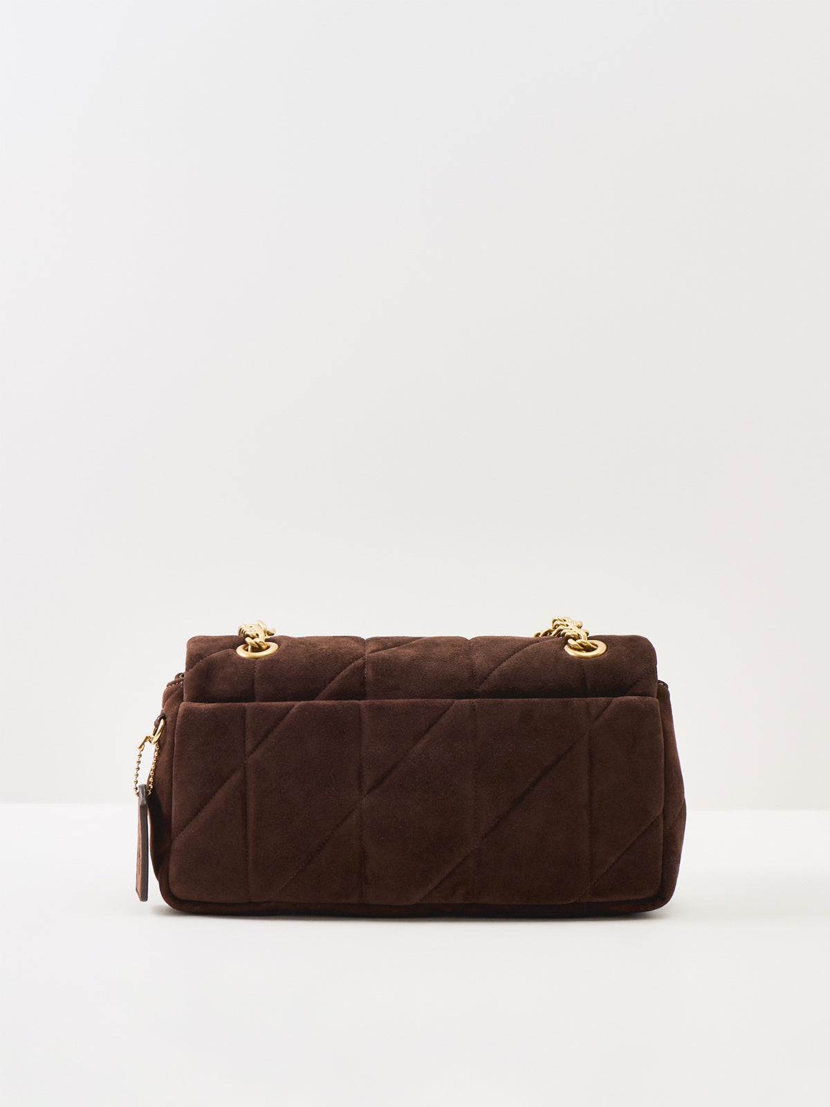 Goat Leather Soft Quilted Suede Tabby Shoulder Bag 26 - Dark Chocolate