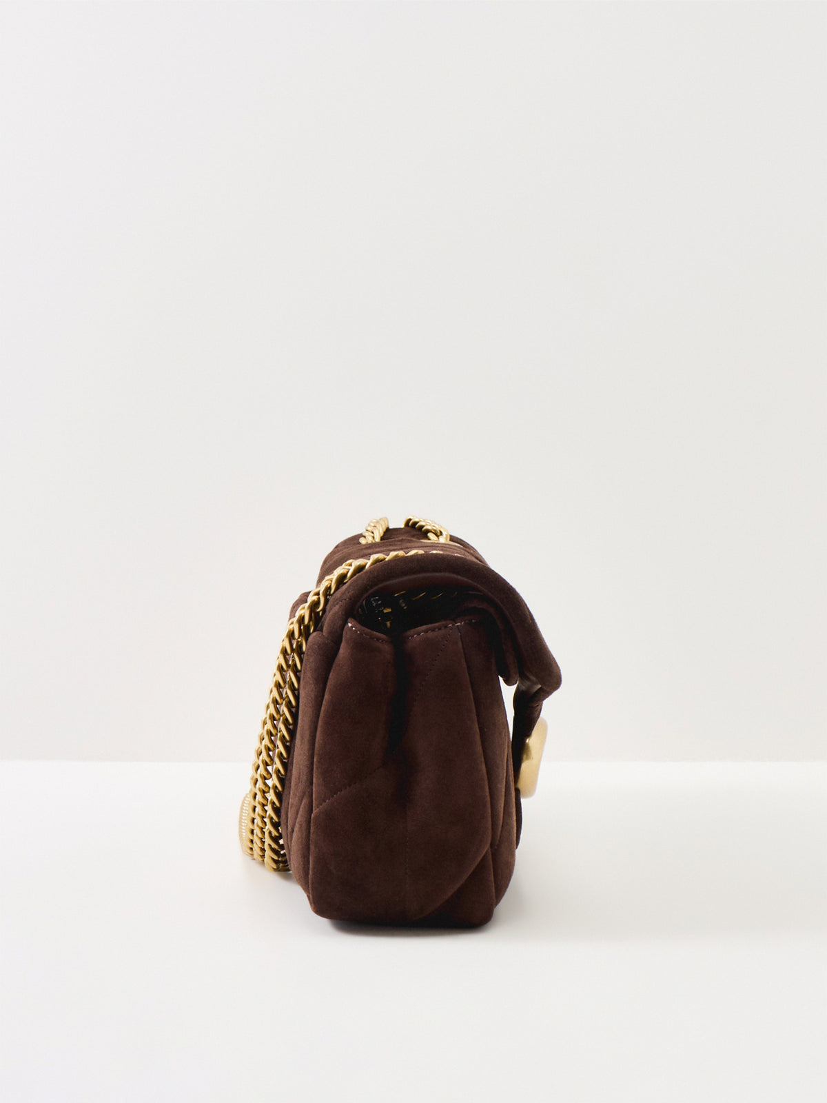Goat Leather Soft Quilted Suede Tabby Shoulder Bag 26 - Dark Chocolate