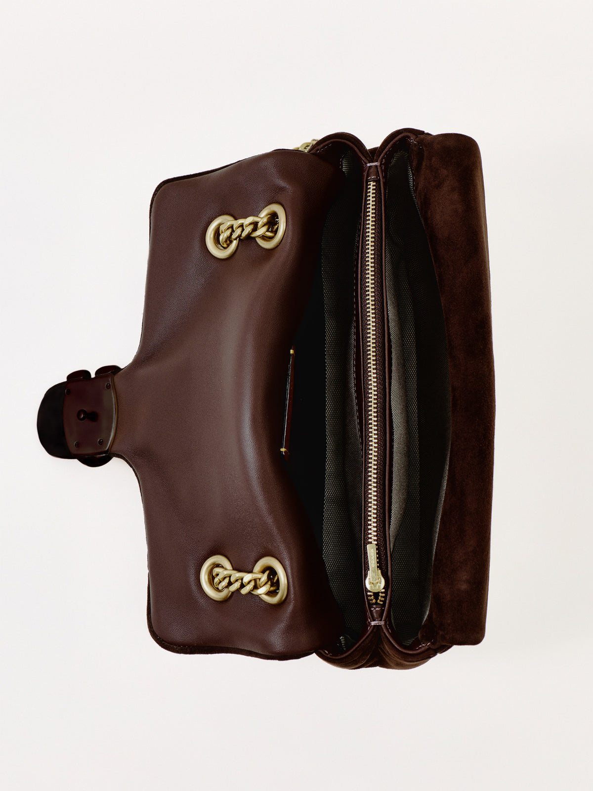 Goat Leather Soft Quilted Suede Tabby Shoulder Bag 26 - Dark Chocolate