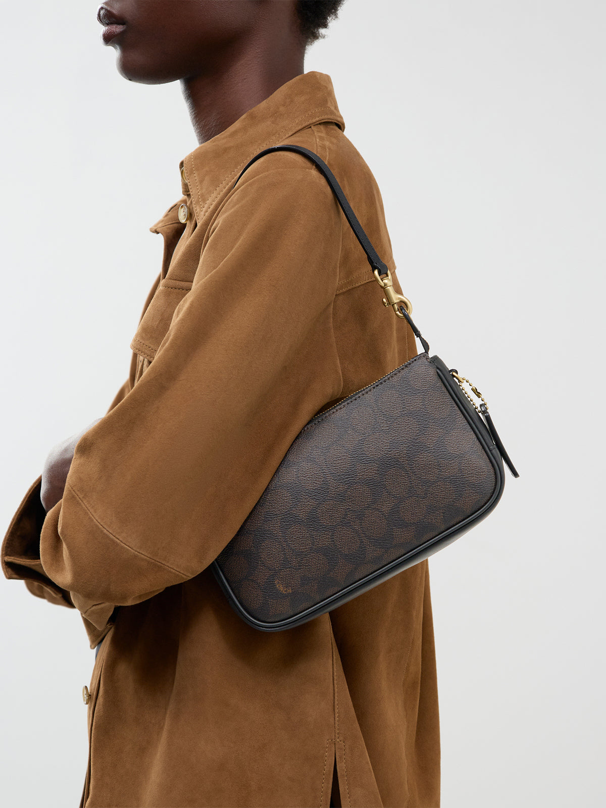 Signature Leather Plaza Shoulder Bag - Walnut Black