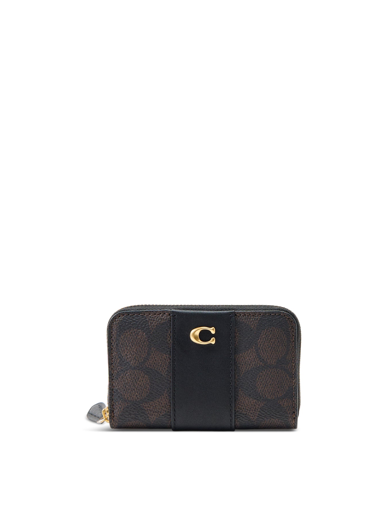 Signature Leather Essential Small Zip-Around Card Case - Walnut Black