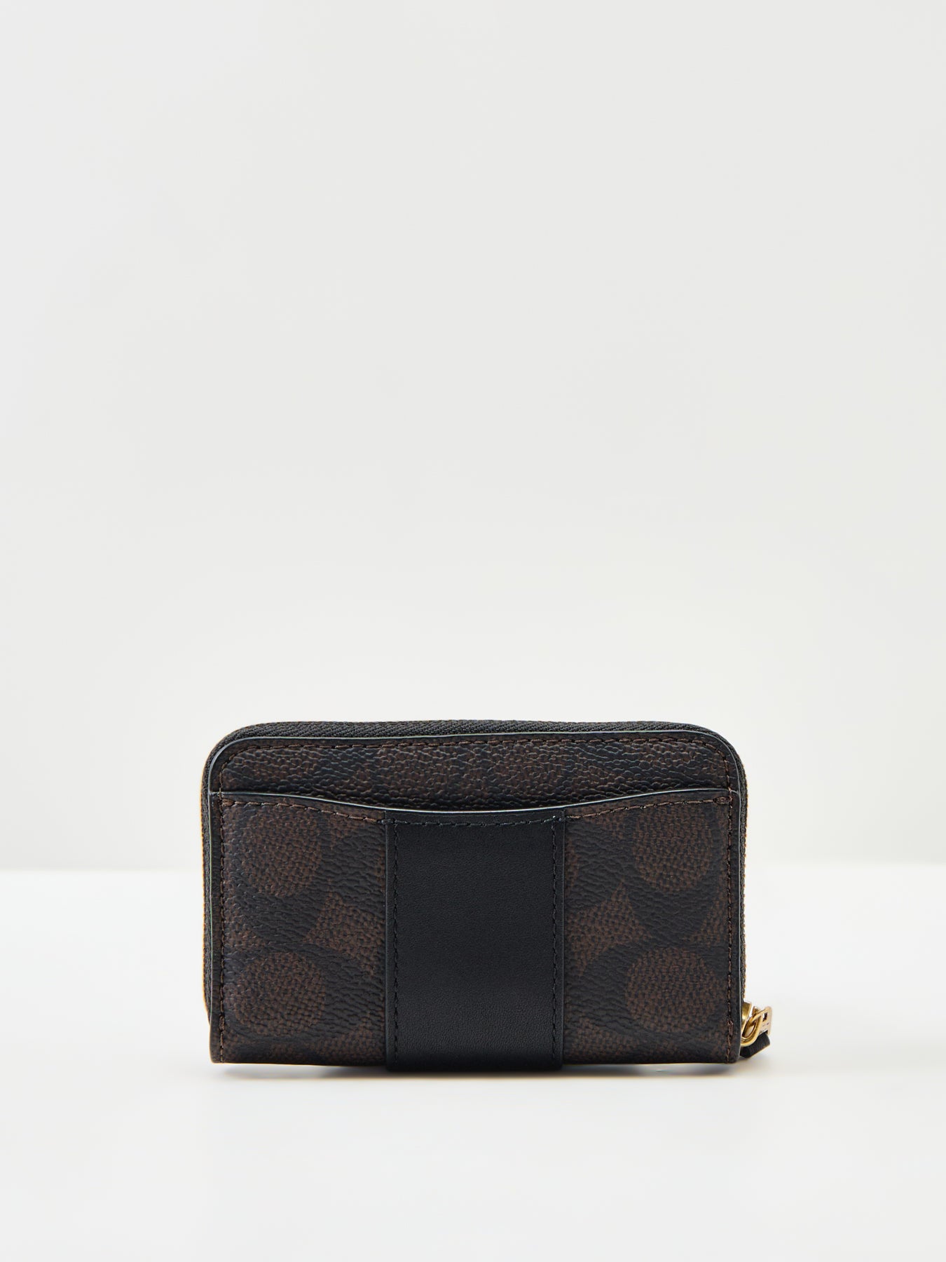 Signature Leather Essential Small Zip-Around Card Case - Walnut Black