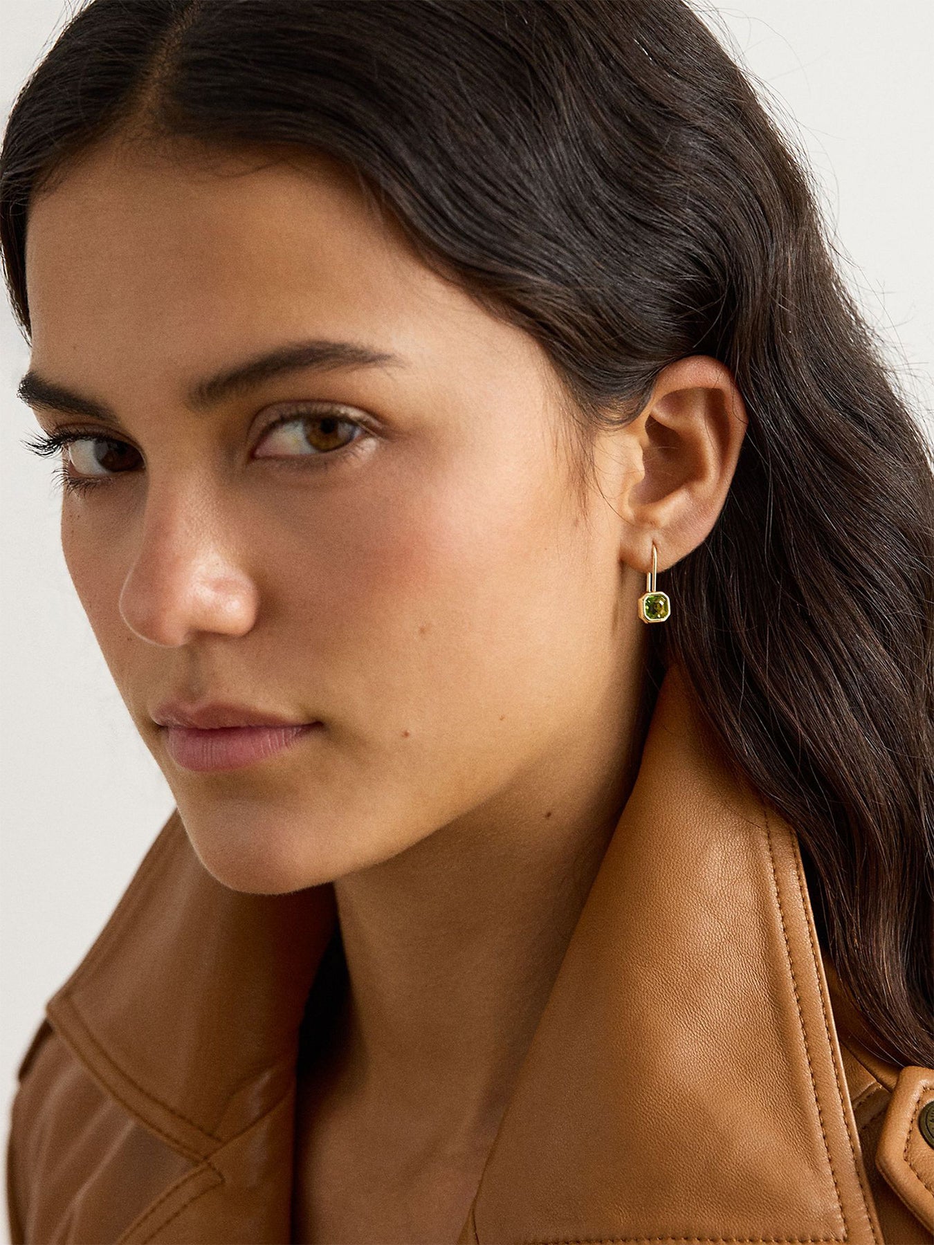 Stone Drop Hoop Earrings
