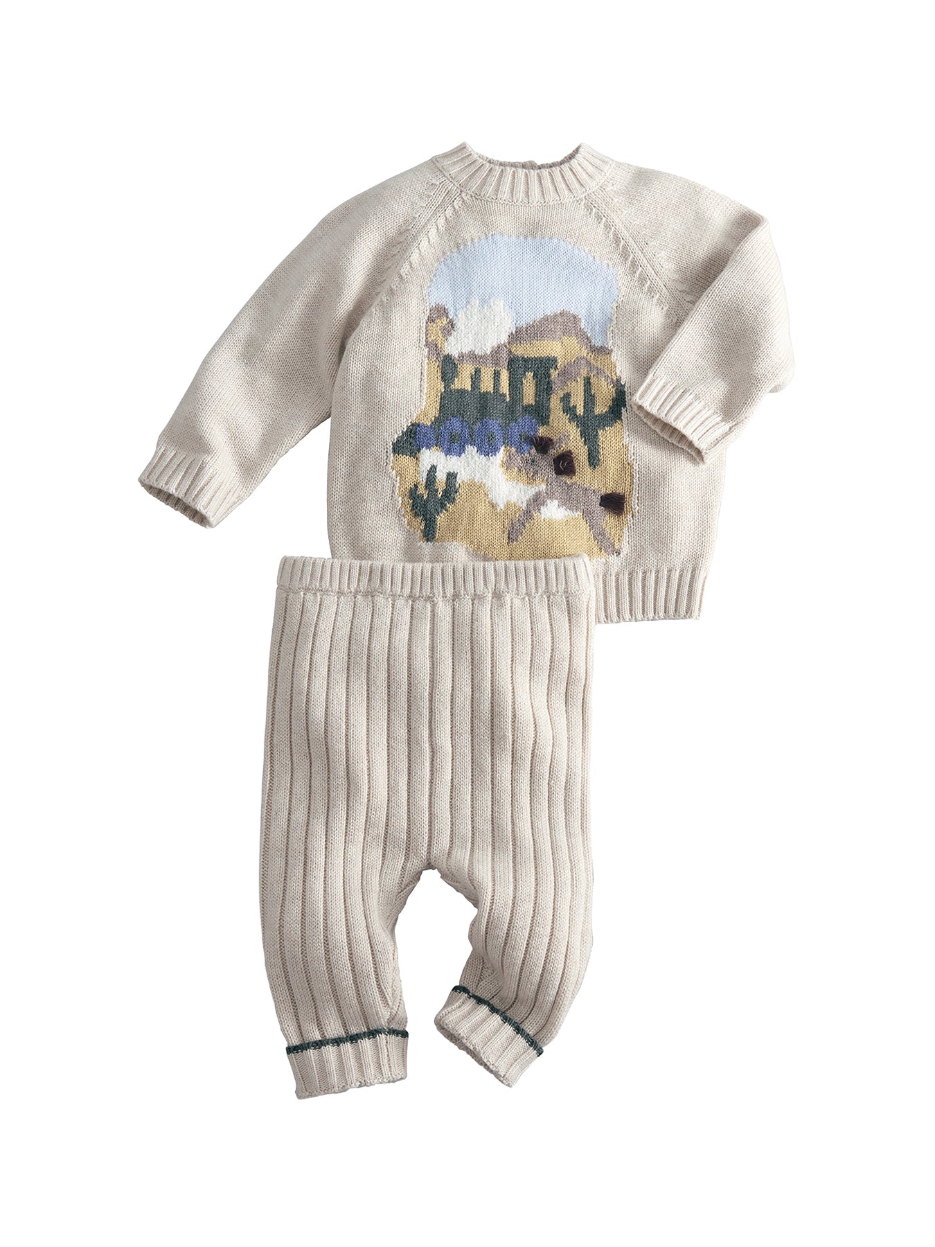 Baby Two Piece Train Knitted Set Cream