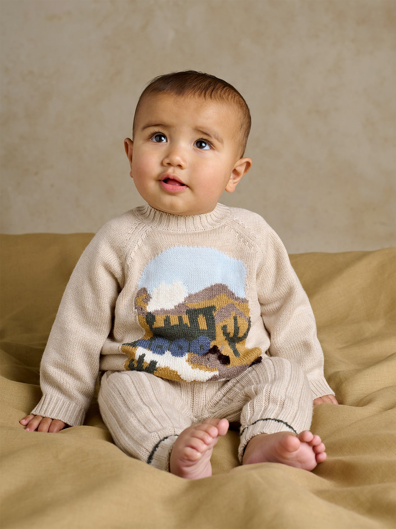 Baby Two Piece Train Knitted Set Cream