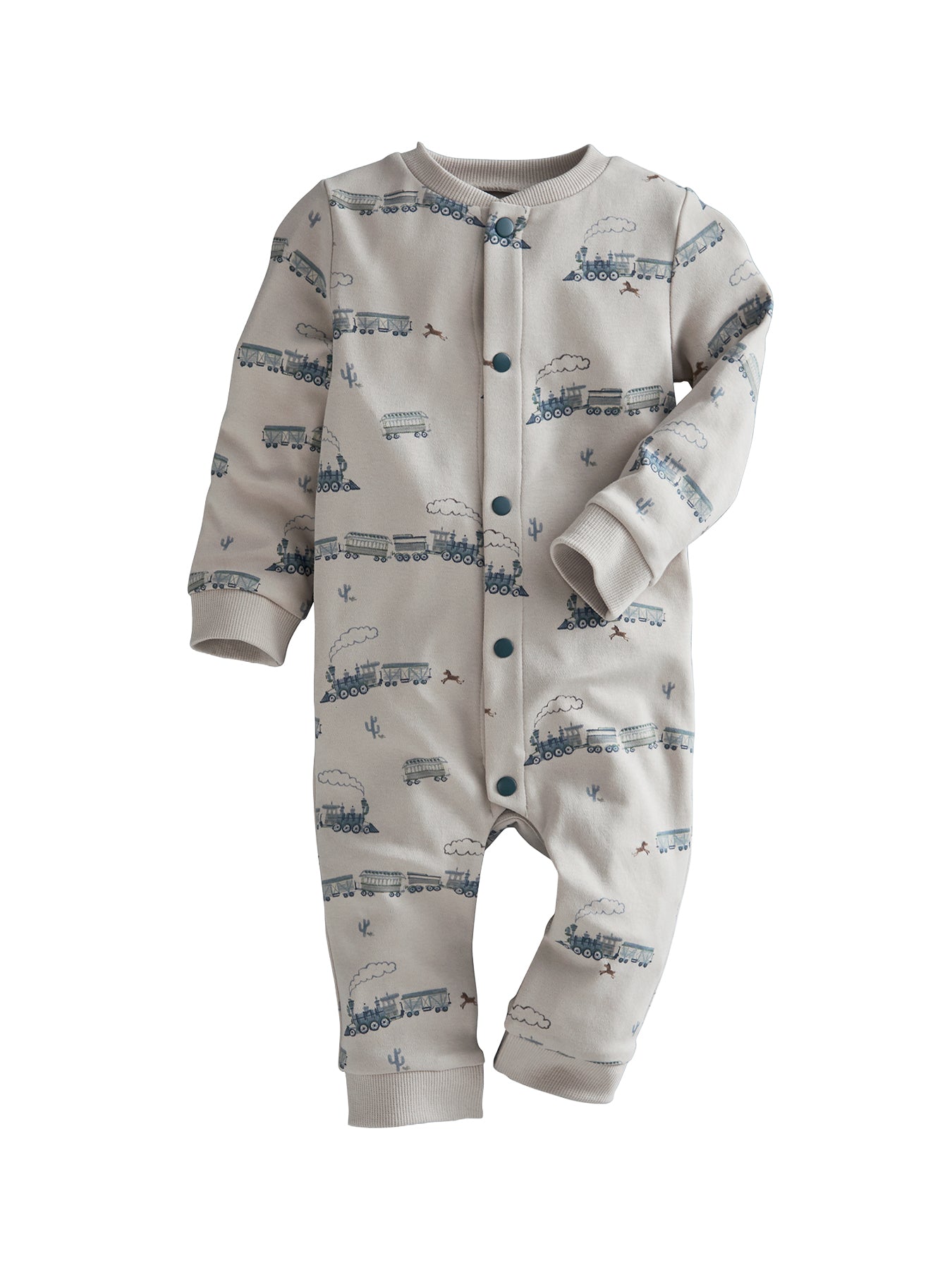 Baby Train Print Romper Blue