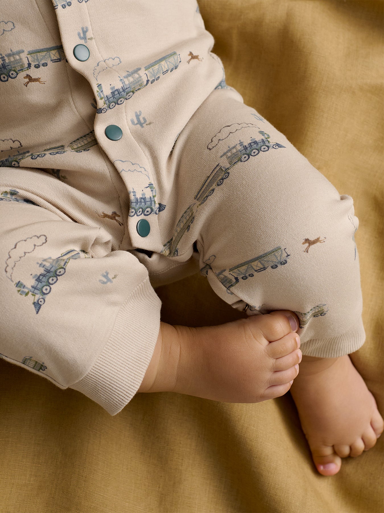Baby Train Print Romper Blue