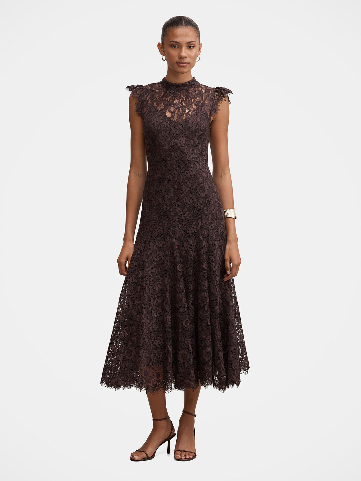 Arielle Lace Midi Dress - Plum Brown