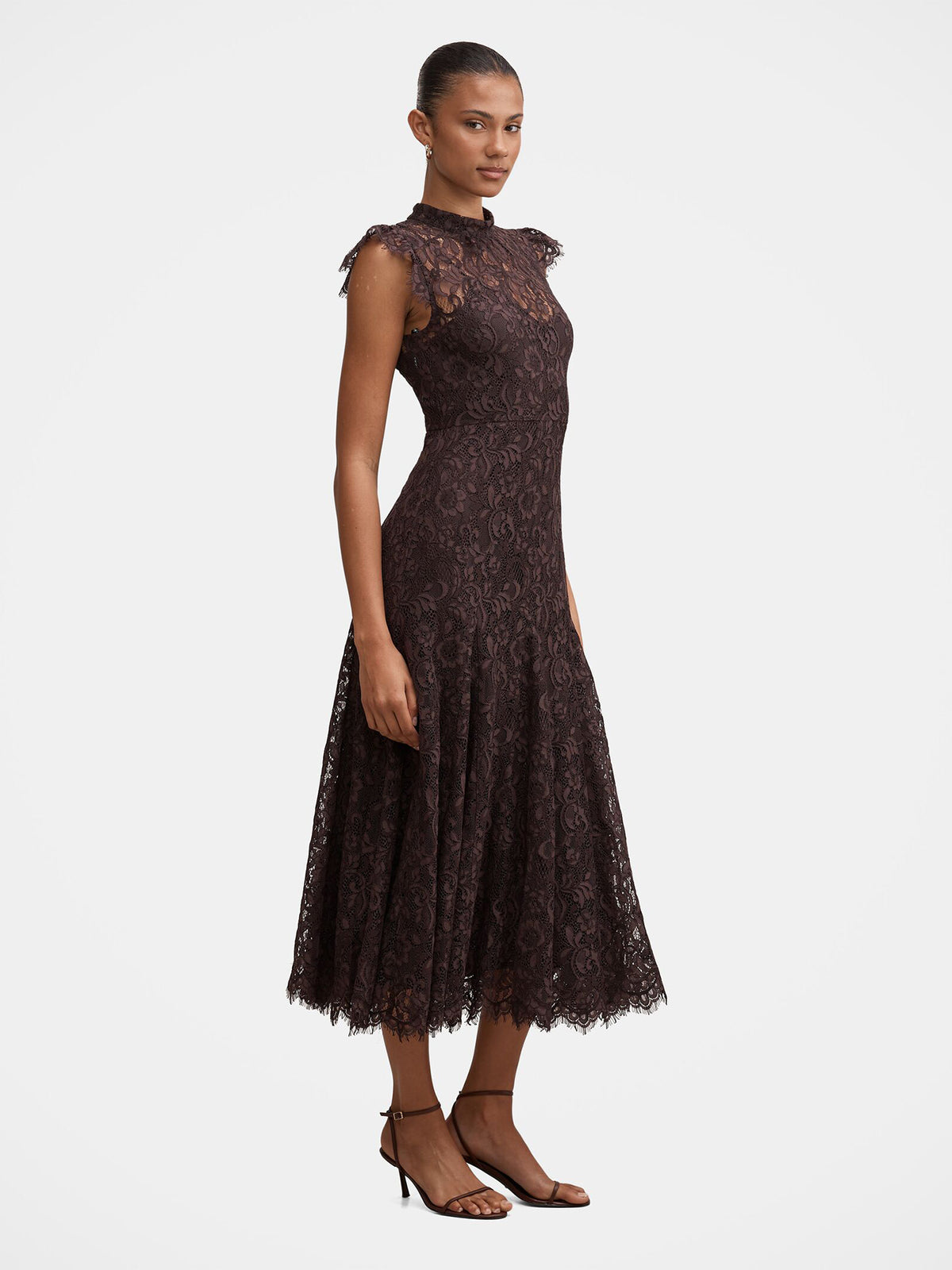 Arielle Lace Midi Dress - Plum Brown