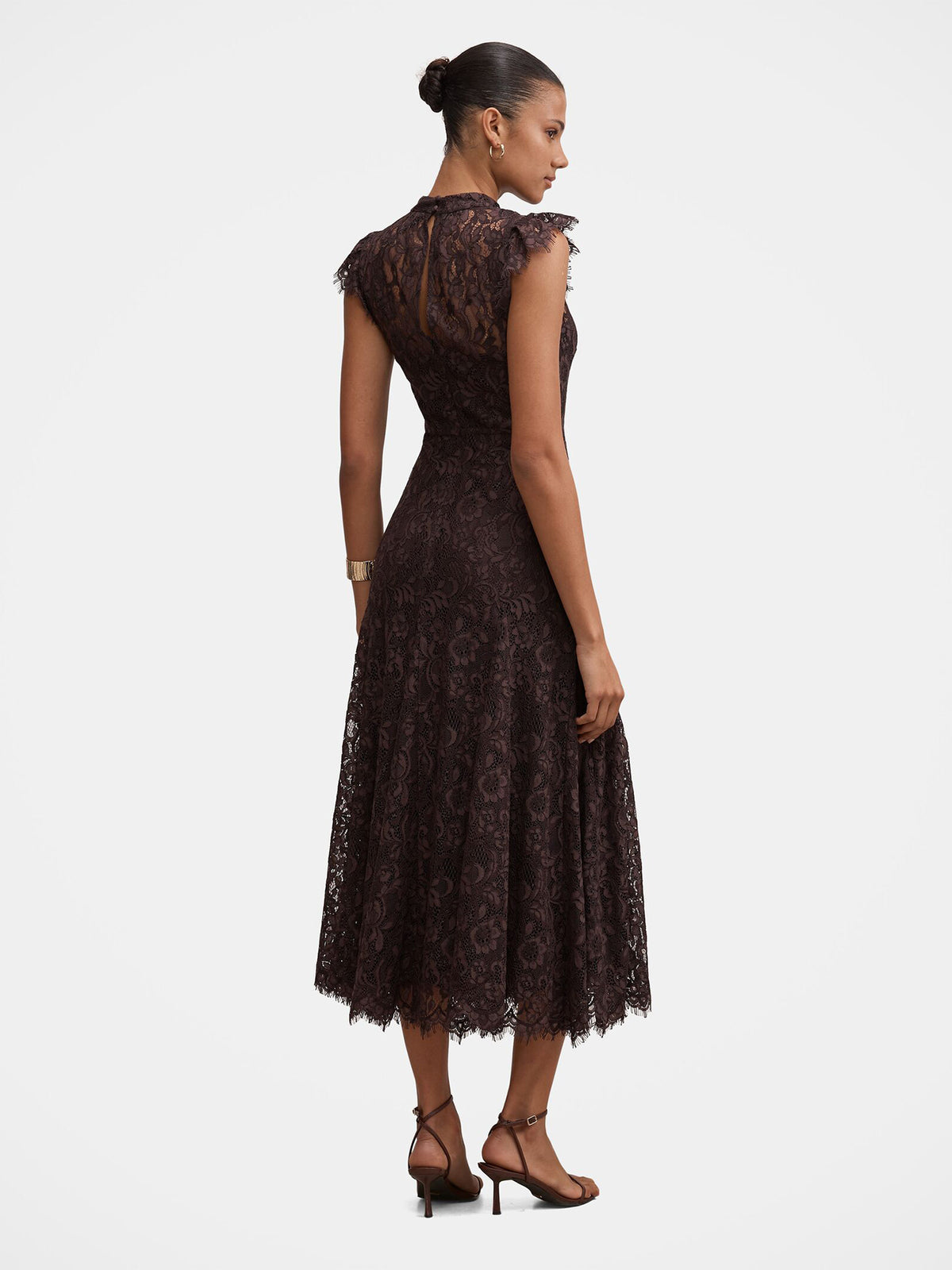 Arielle Lace Midi Dress - Plum Brown