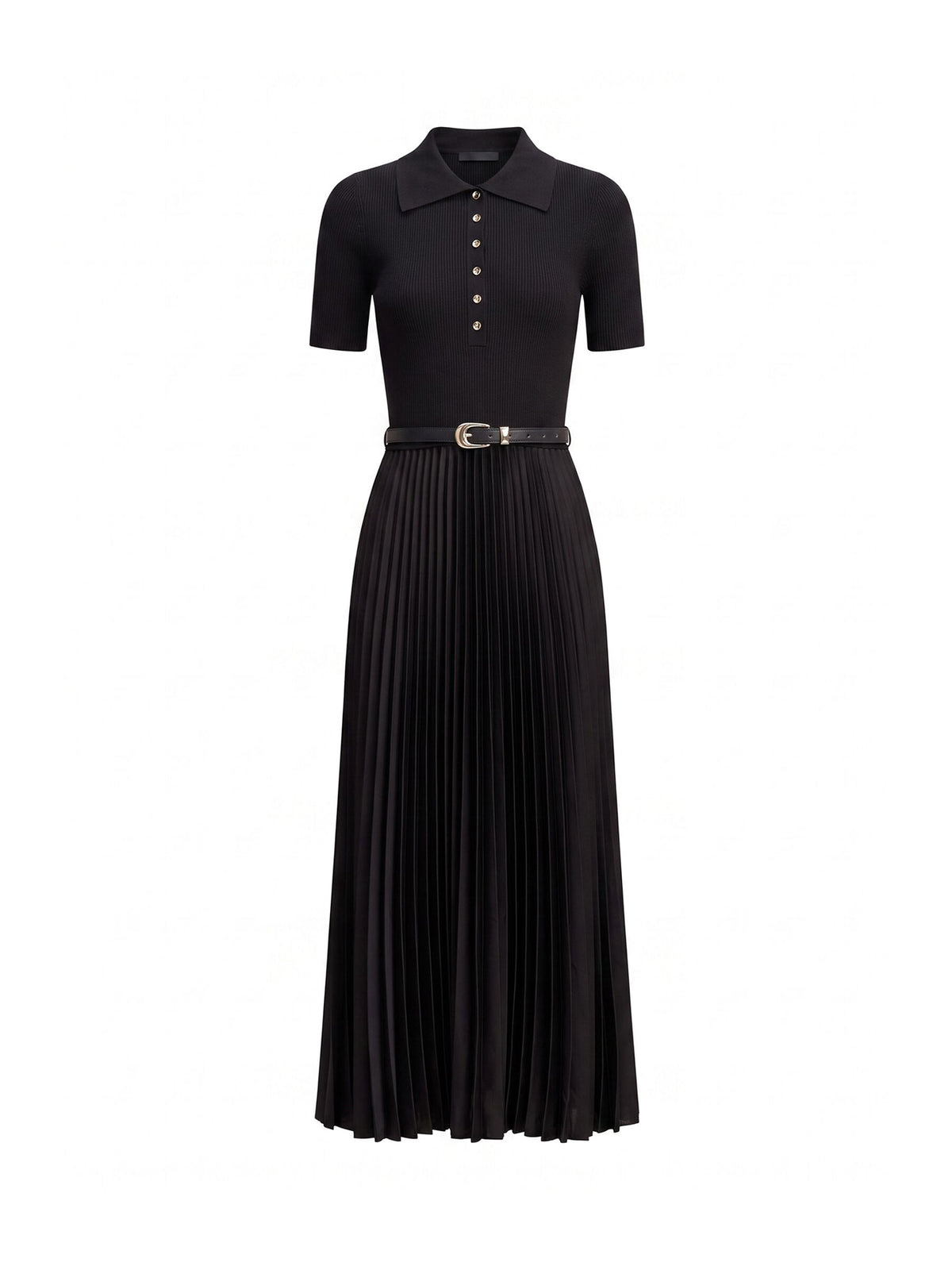 Priya Petite Satin Pleated Dress - Black