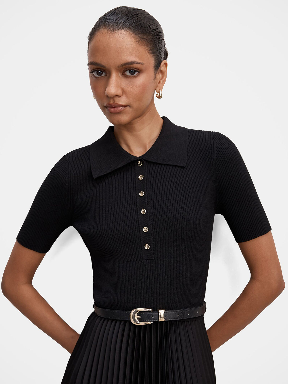 Priya Petite Satin Pleated Dress - Black