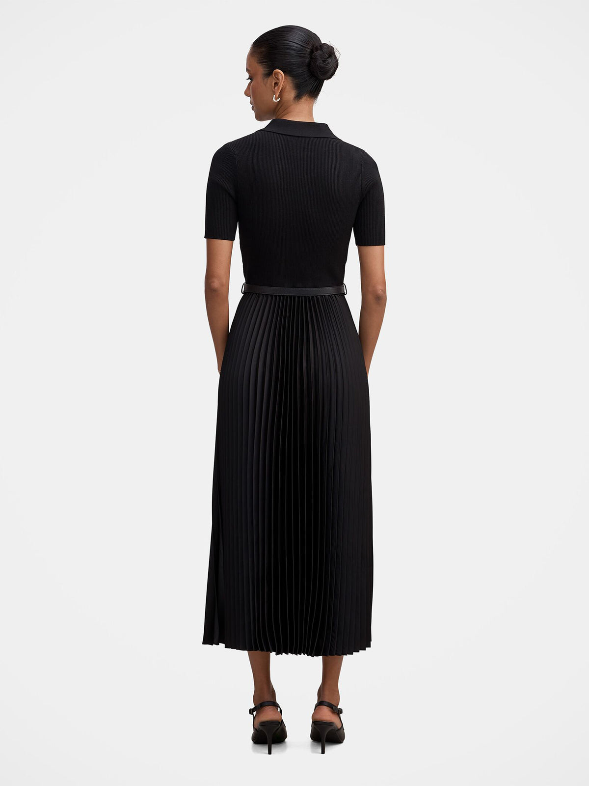 Priya Petite Satin Pleated Dress - Black