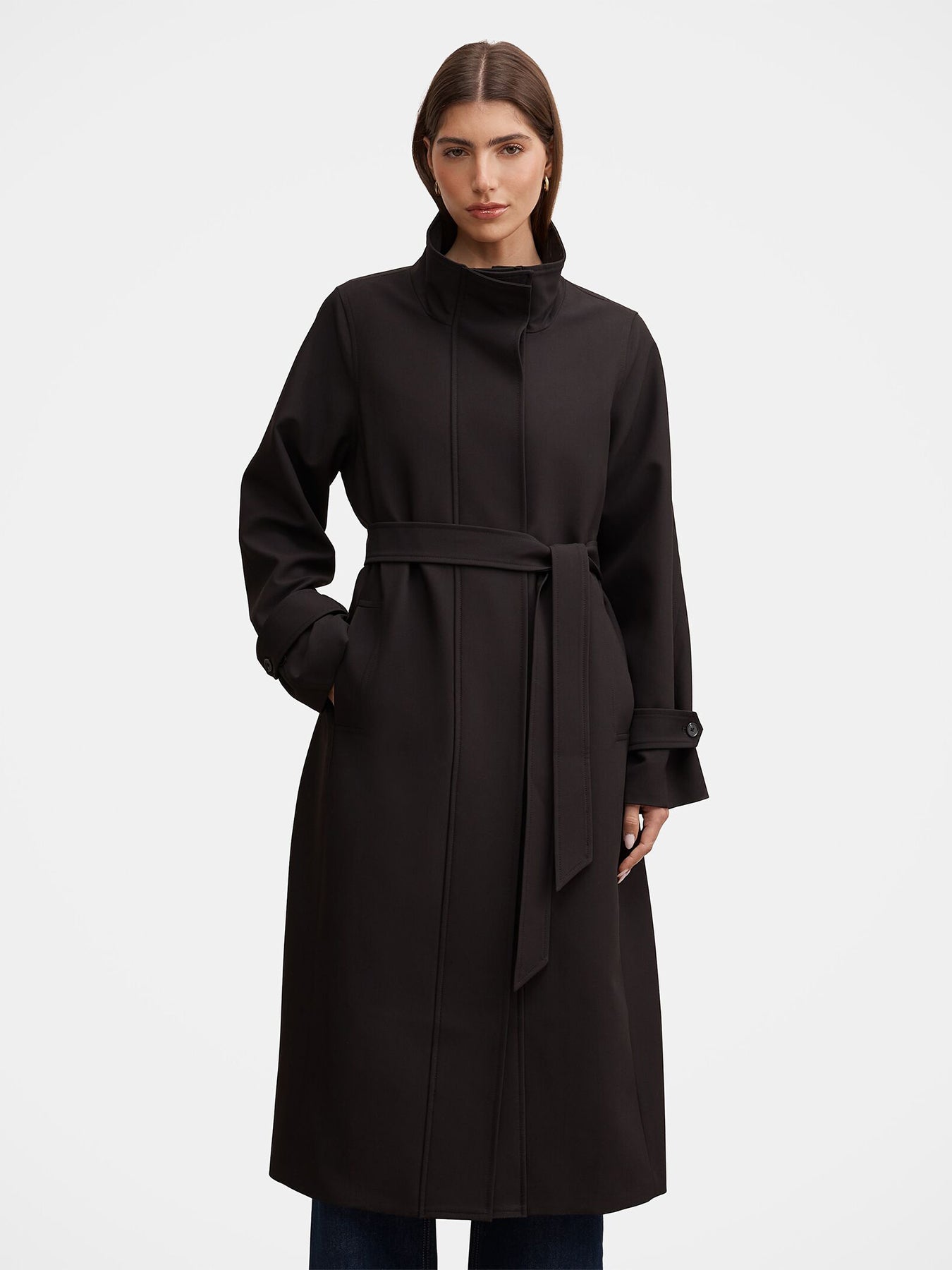 Florence Funnel Neck Trench Coat - Chocolate