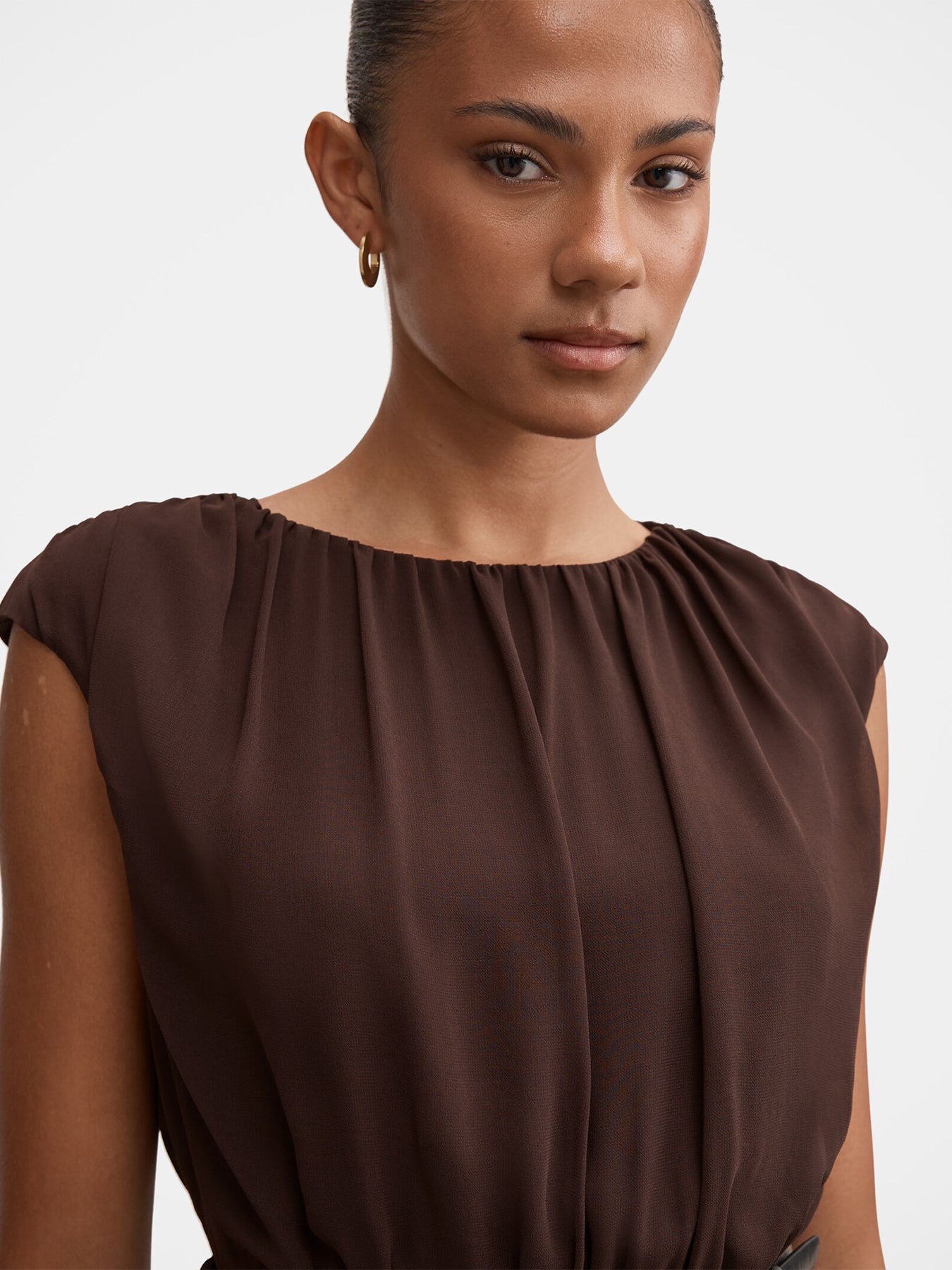 Quinn Gathered Bodice Mini Dress - Chocolate Freckle