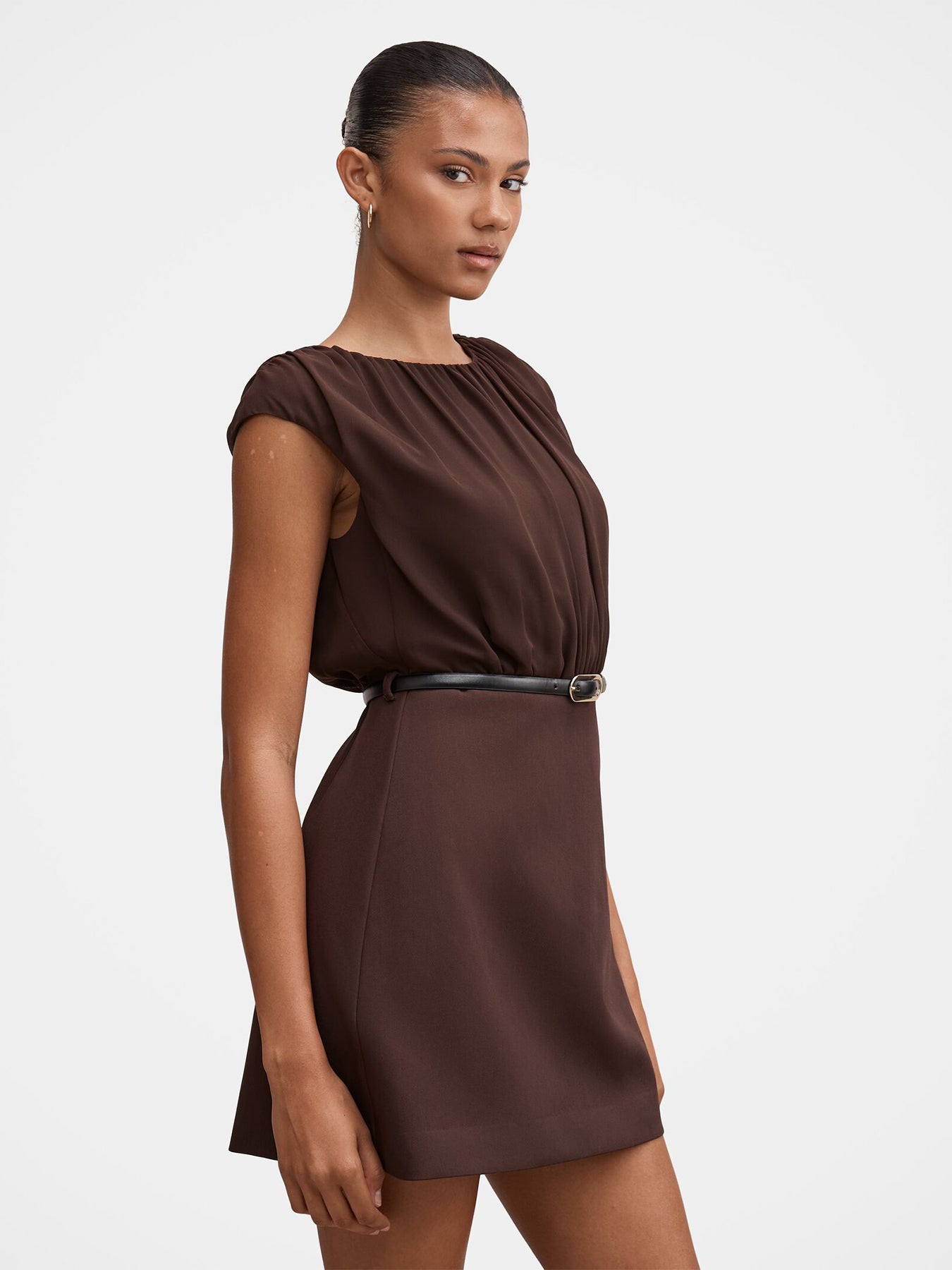 Quinn Gathered Bodice Mini Dress - Chocolate Freckle