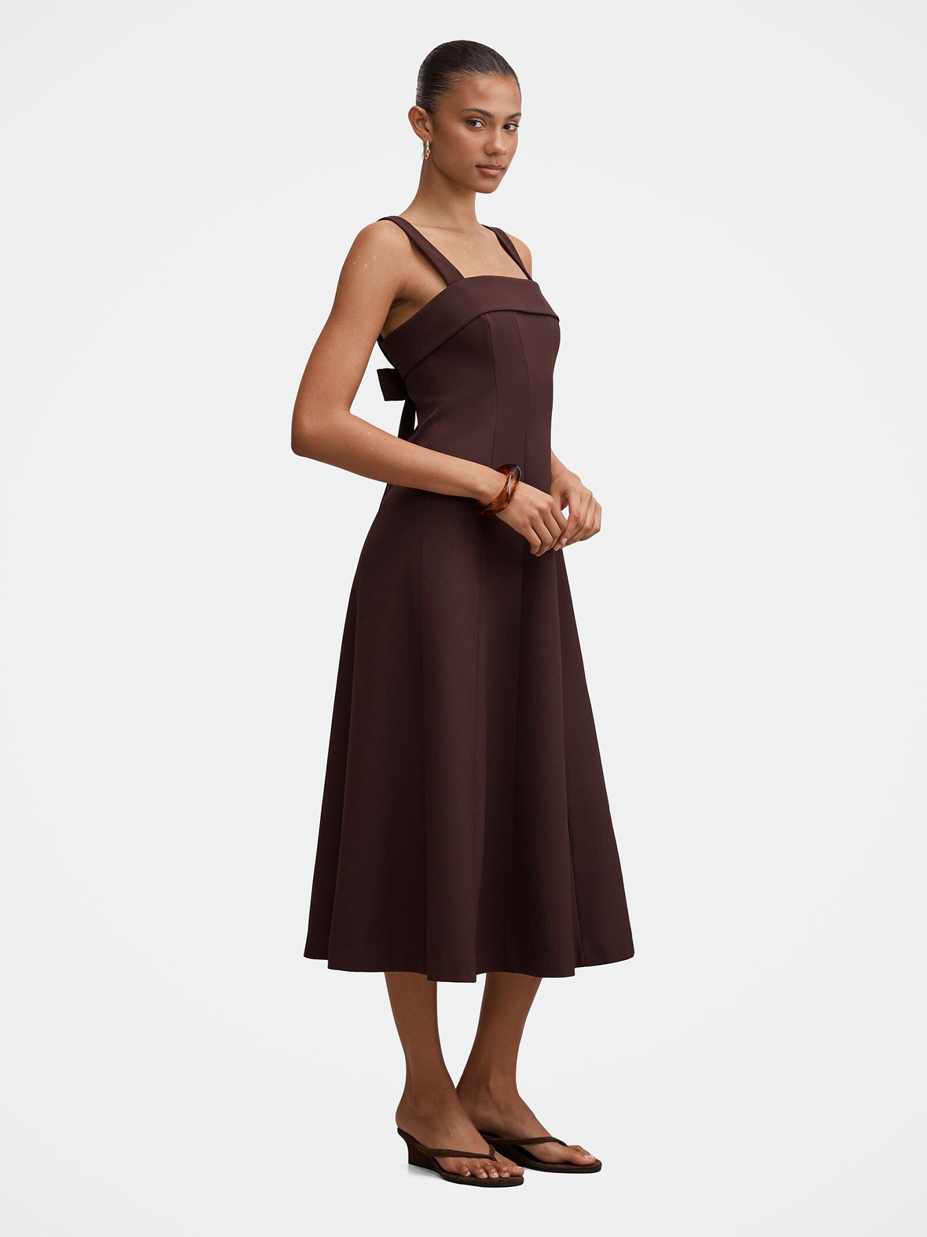 Harriet Low Back Bow Midi Dress - Deep Plum