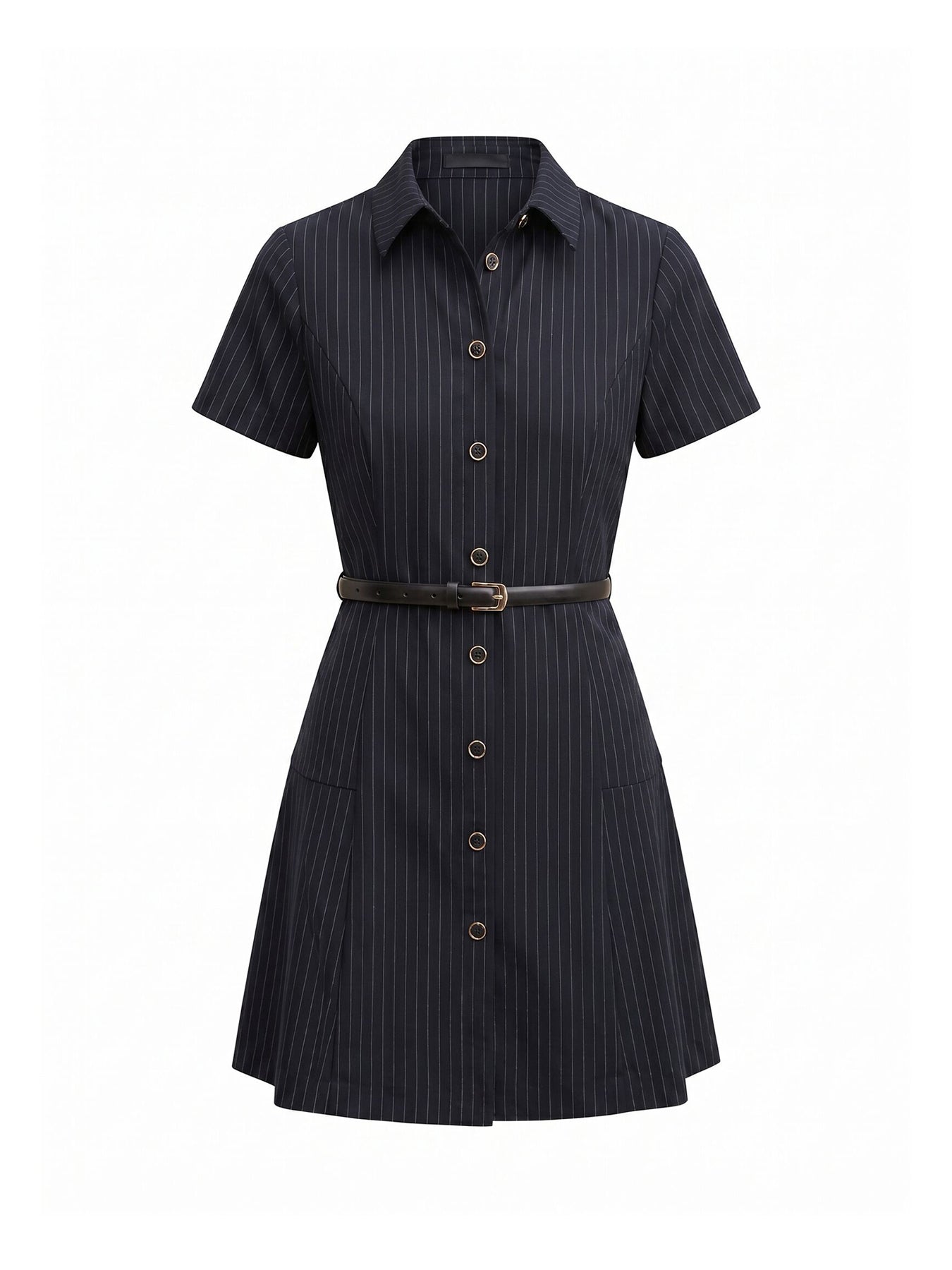Gigi Pleated Button-Down Mini Dress - Navy