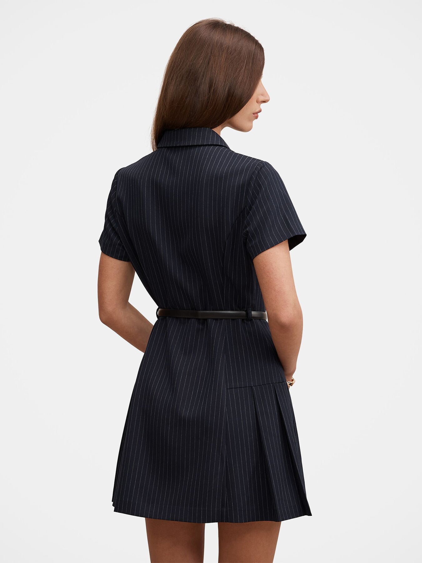 Gigi Pleated Button-Down Mini Dress - Navy