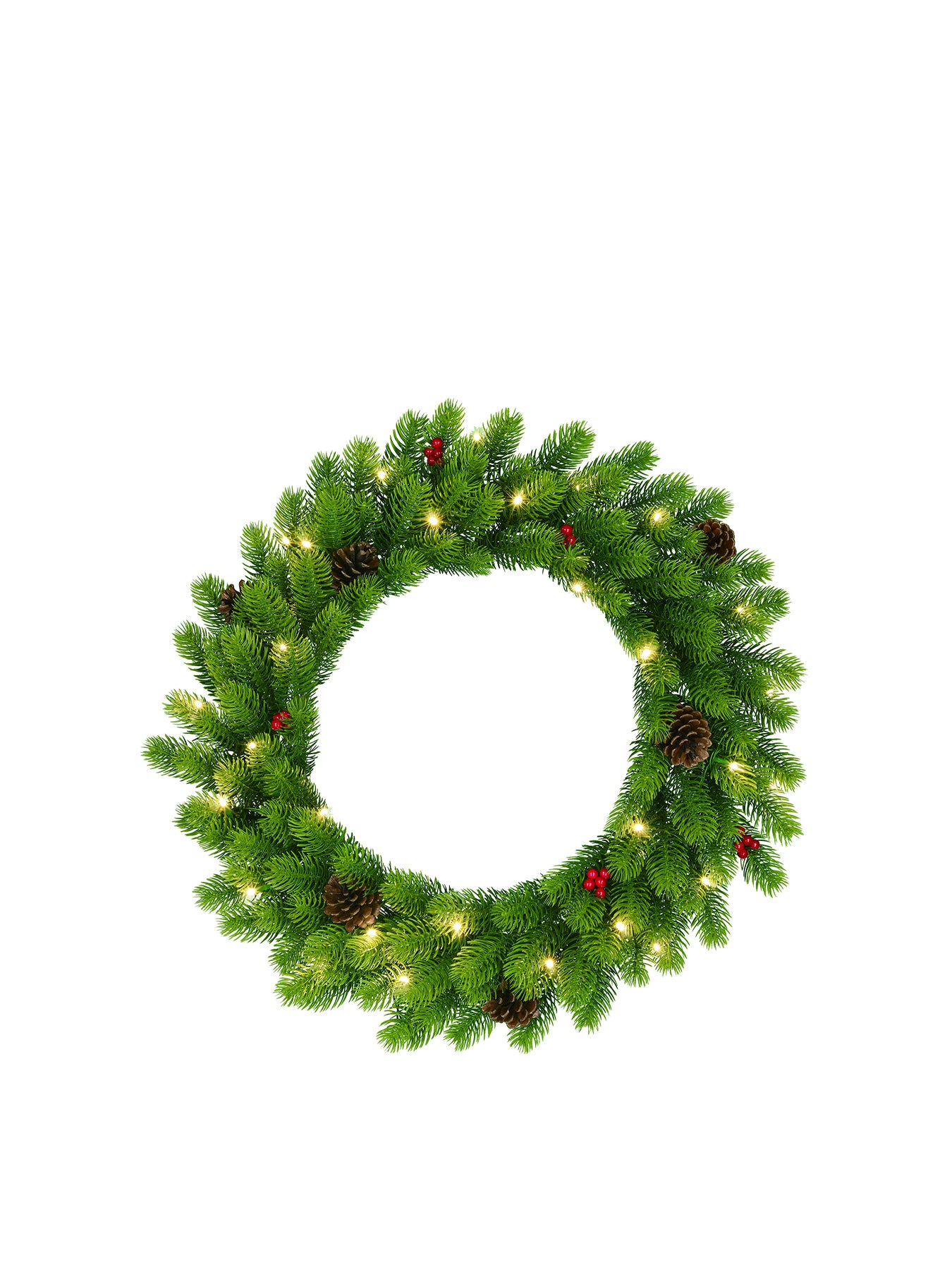 Canaan Pre-Lit LED Christmas Wreath 60cm - Green & Warm White