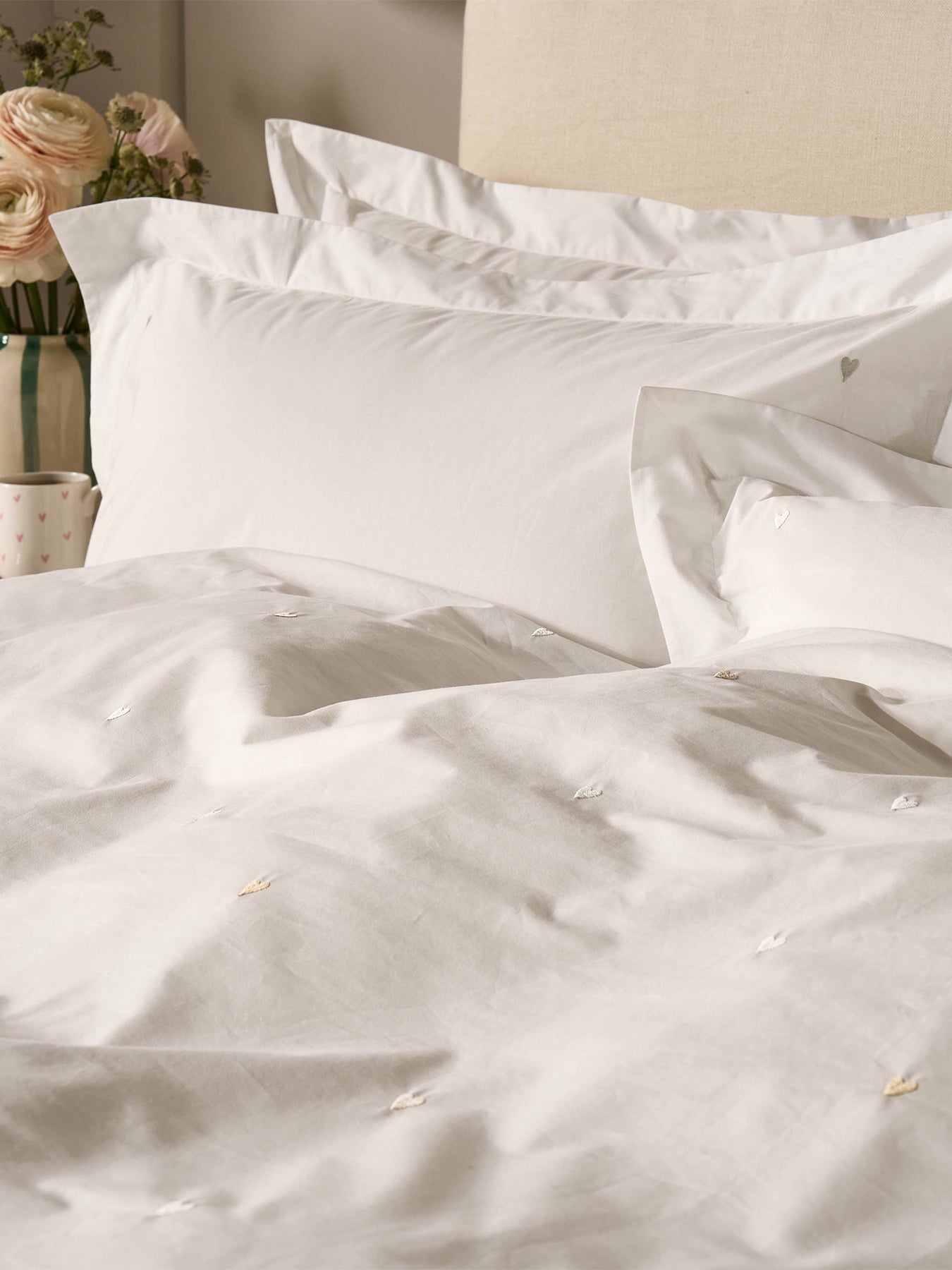 Love Hearts Embroidery Oxford Pillowcase Pair