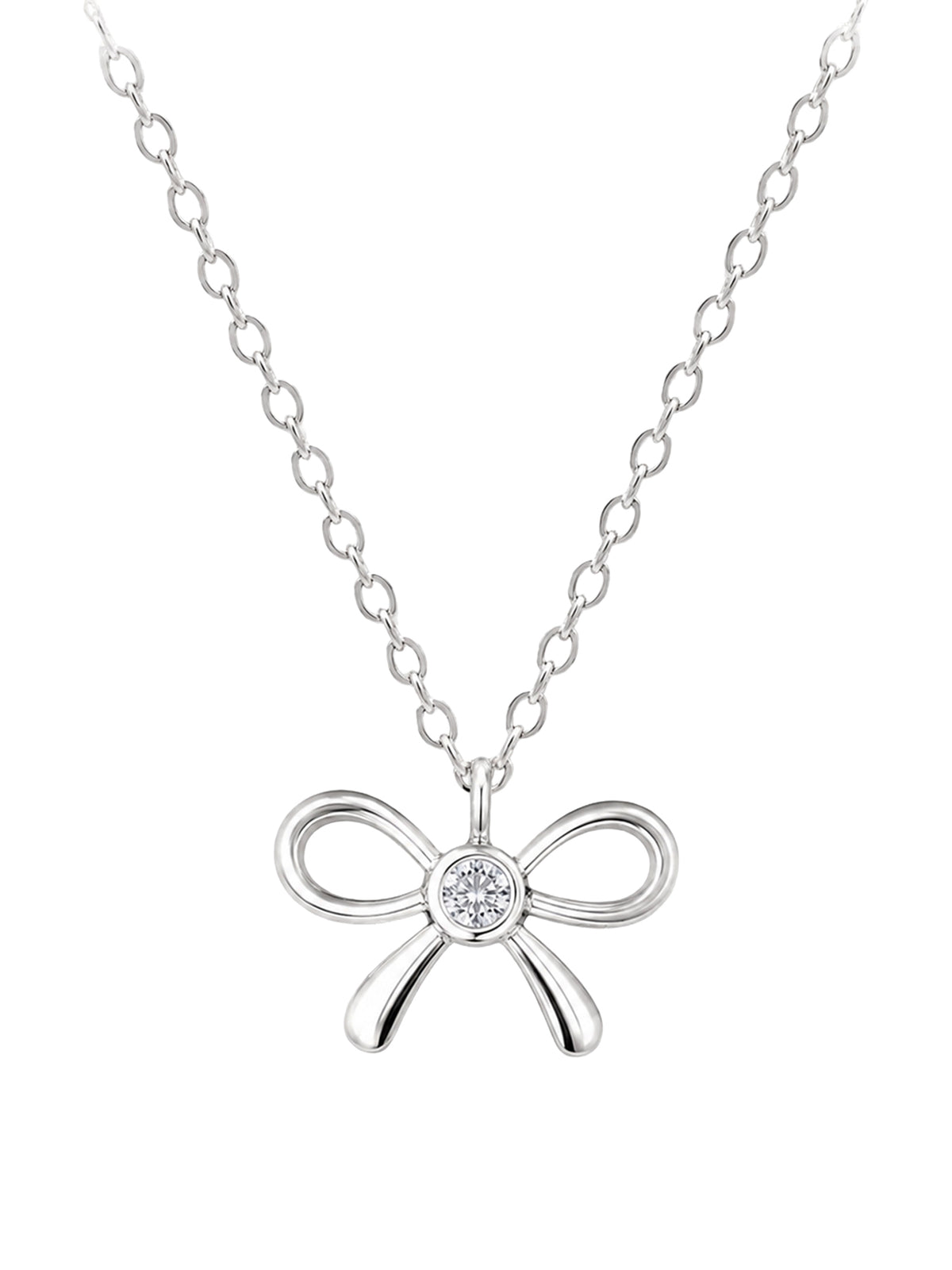 Silver Cubic Zirconia Bow Necklace