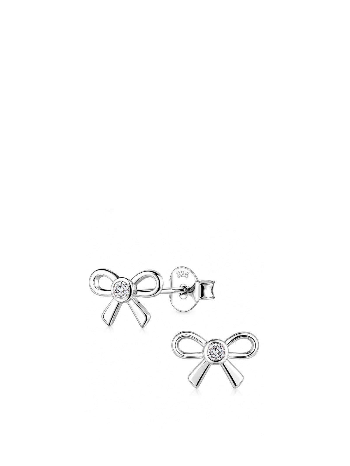 Silver Cubic Zirconia Bow Stud Earrings