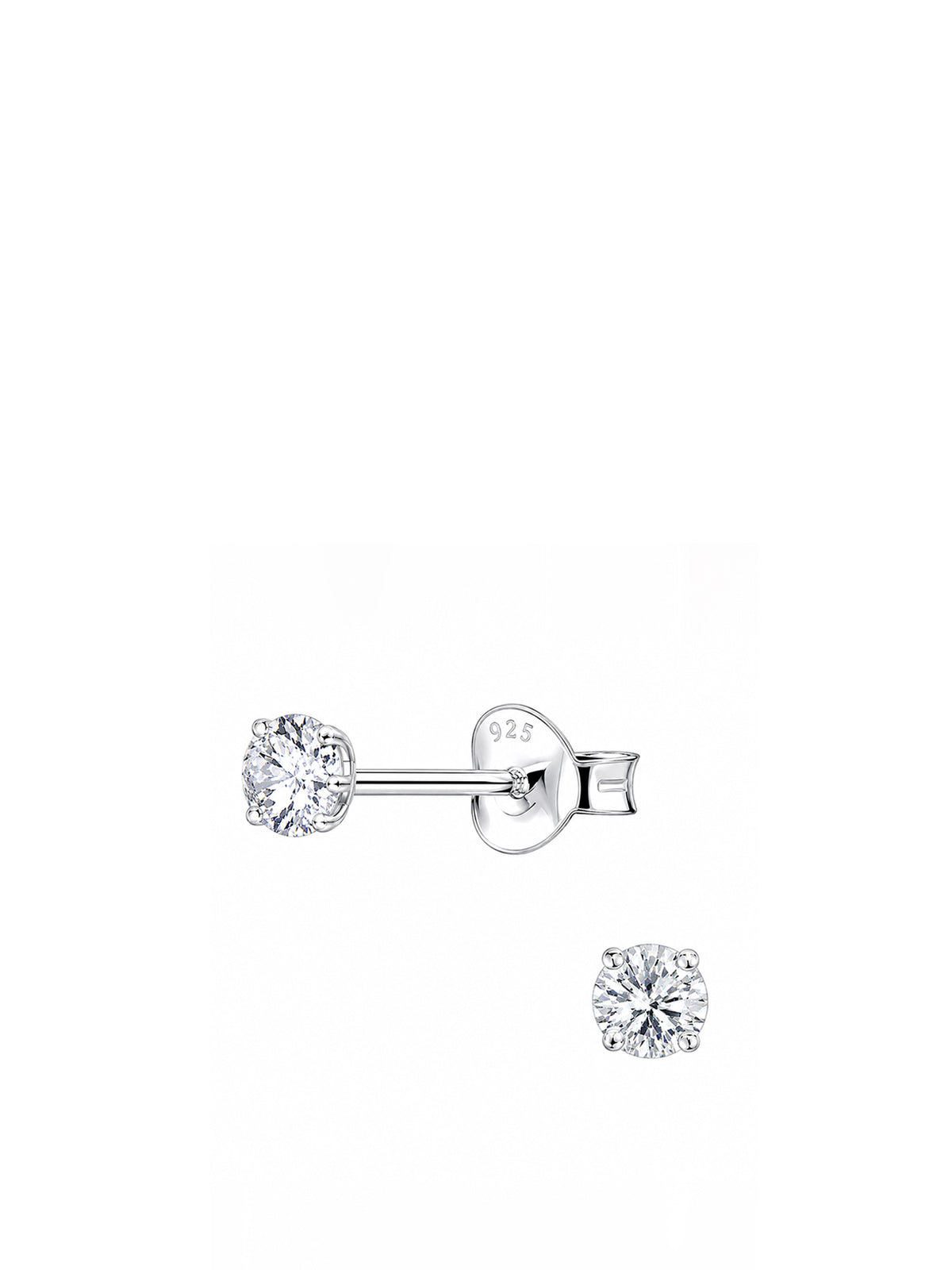 Sterling Silver Round Cubic Zirconia Stud Earrings 4mm