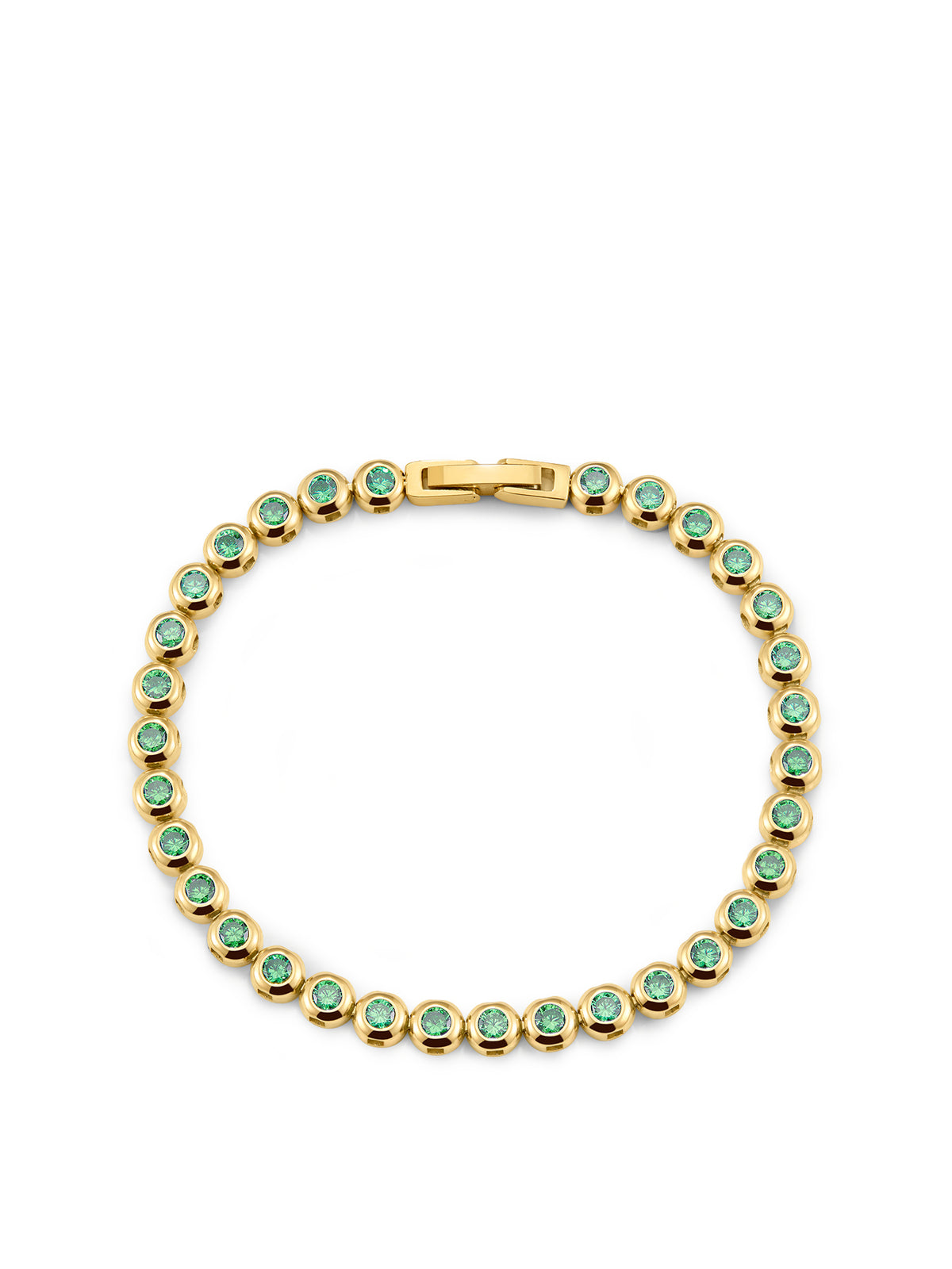 Stainless Steel Bezel Tennis Bracelet 16cm - Green & Gold
