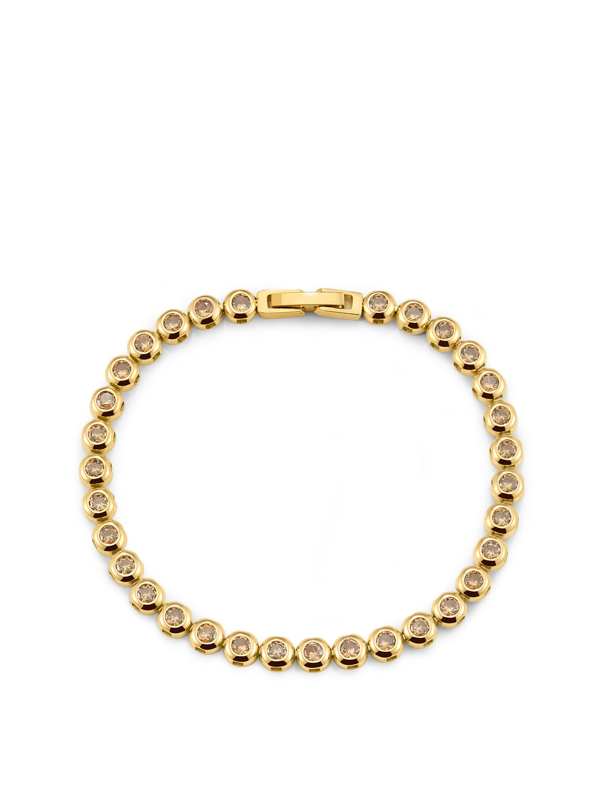 Stainless Steel Bezel Tennis Bracelet 16cm - Coffee & Gold