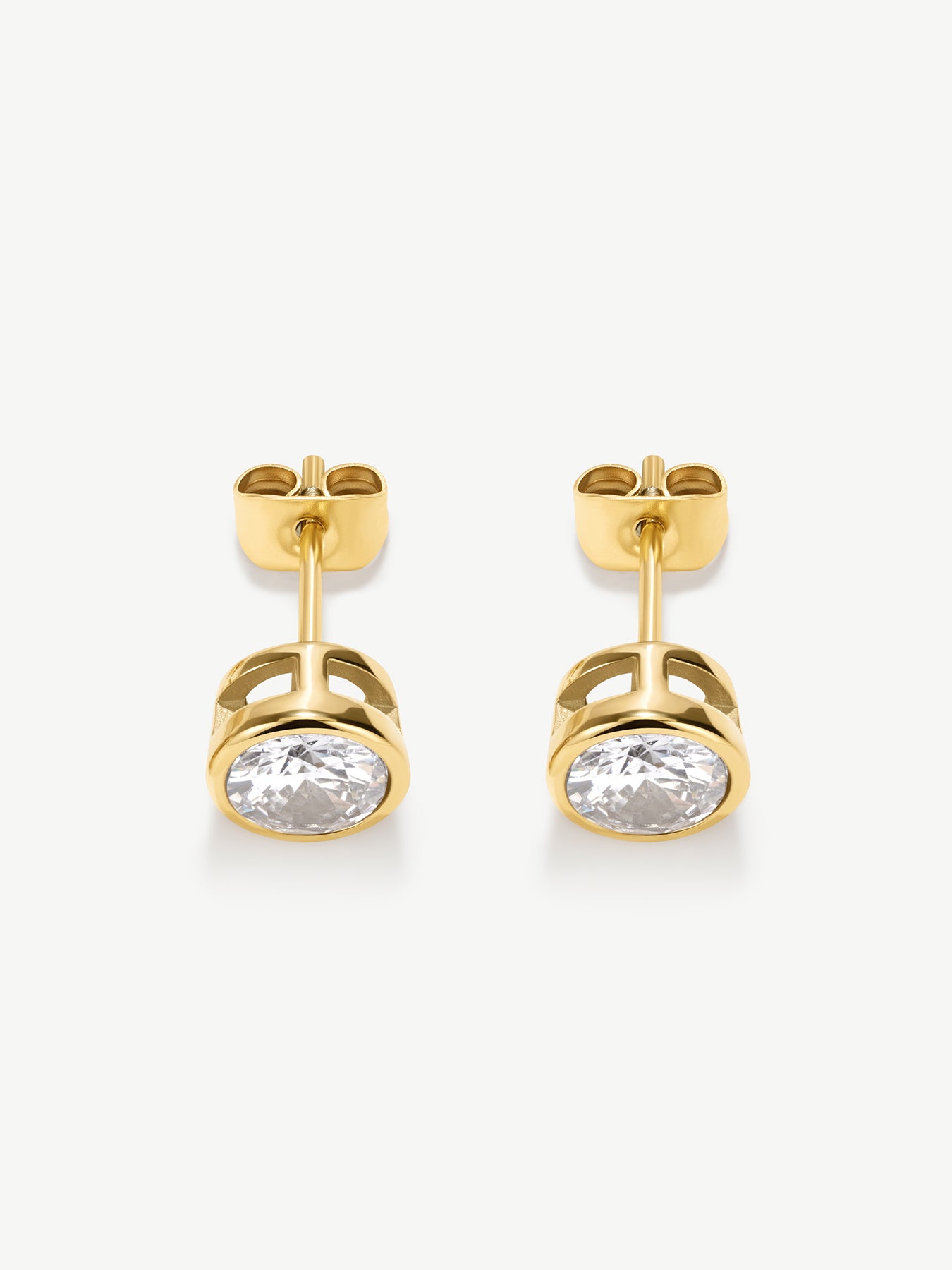 Stainless Steel Bezel Tennis Stud Earrings - Gold