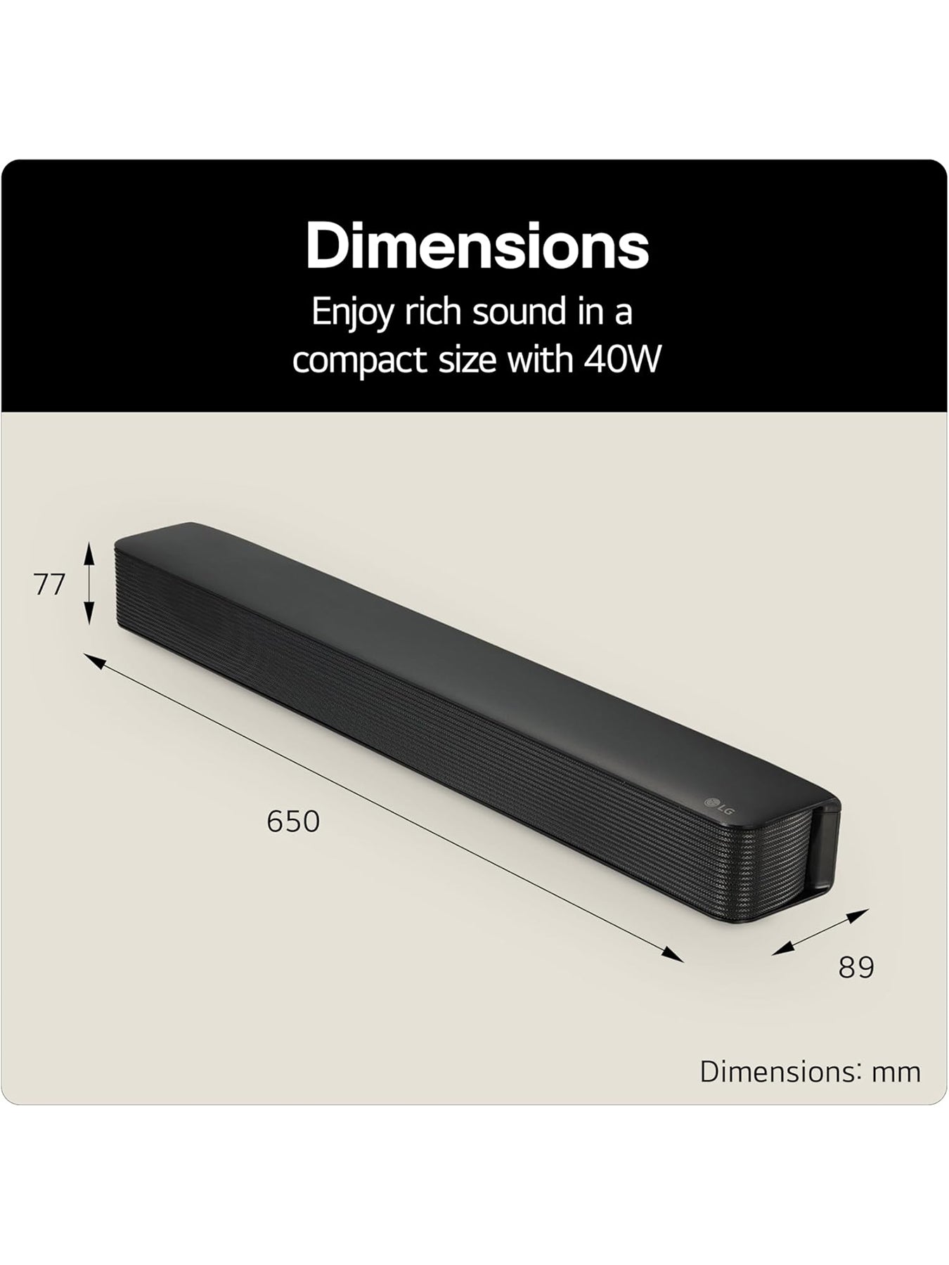 LG SQM1 2.0 Channel Soundbar Black