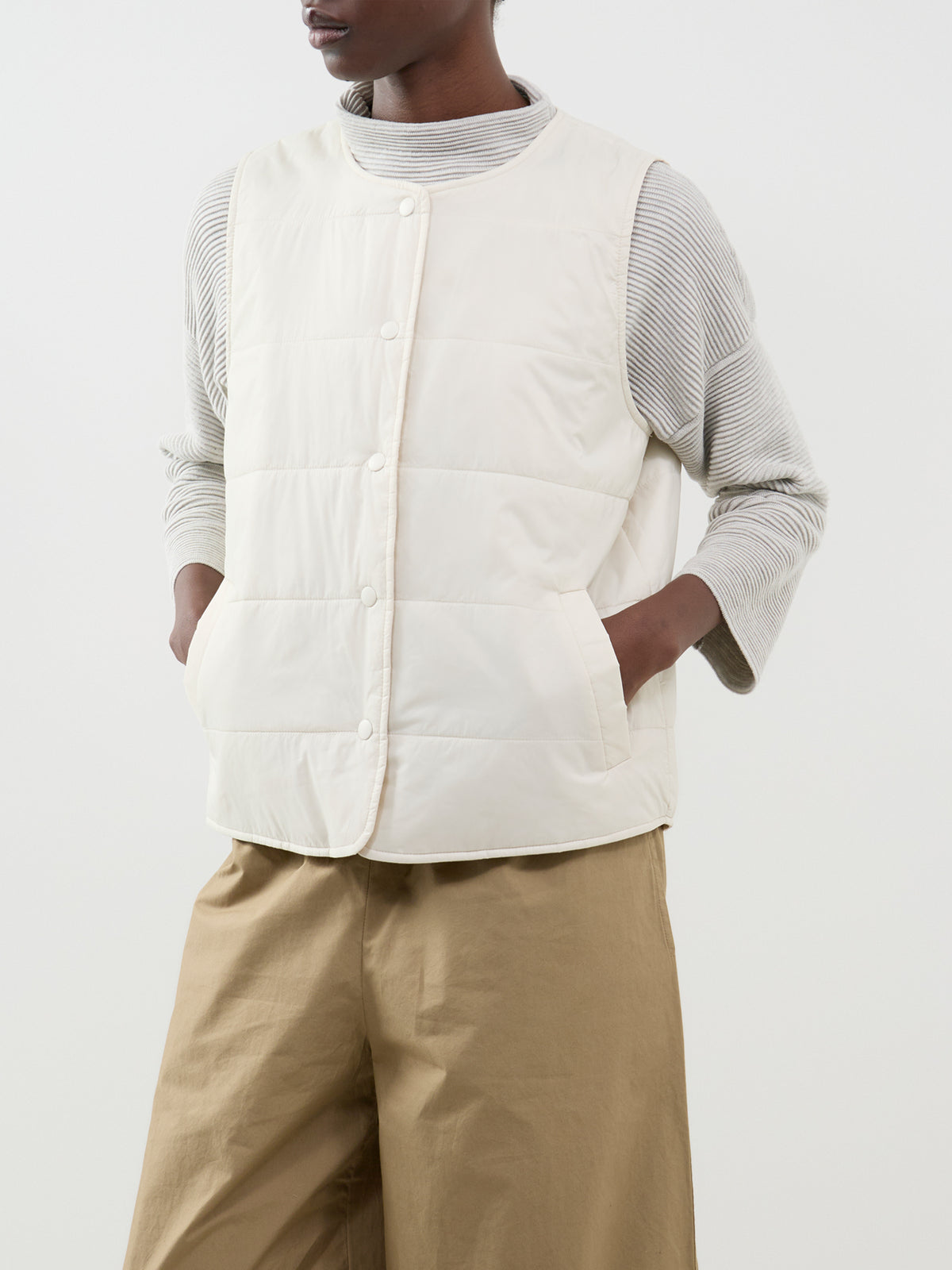 Recycled Nylon Quilted Gilet - Plaster