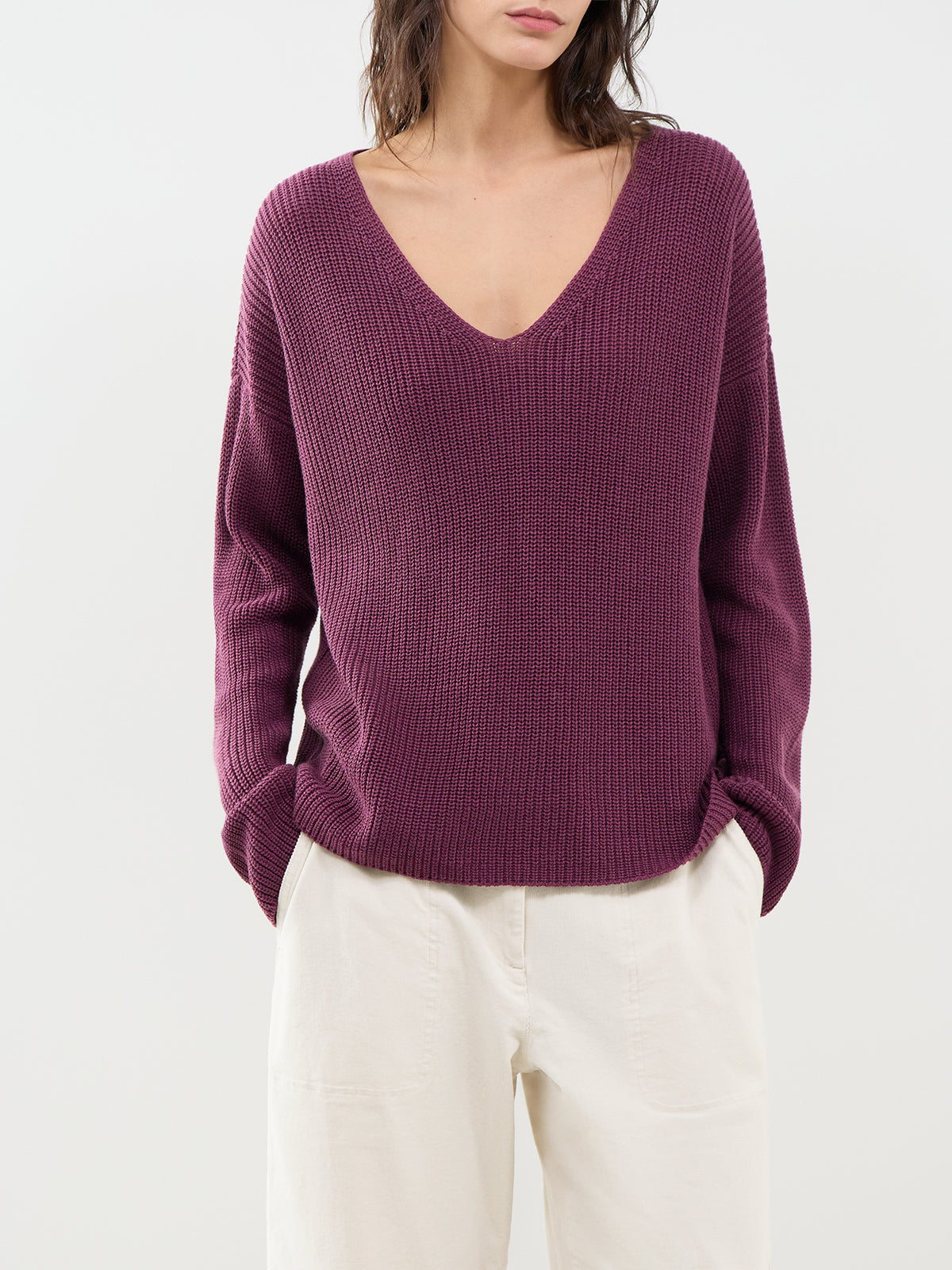 Organic Cotton V-Neck Jumper – Purple Carrot