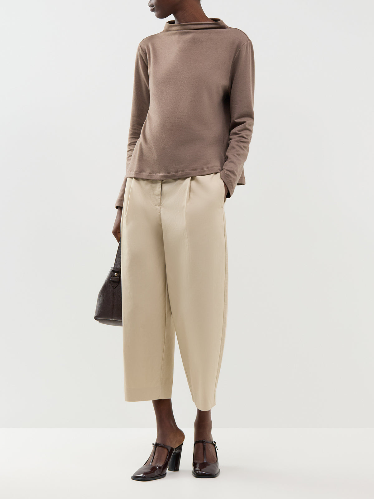 TENCEL™ Lyocell & Organic Cotton Funnel Neck Top - Cobblestone