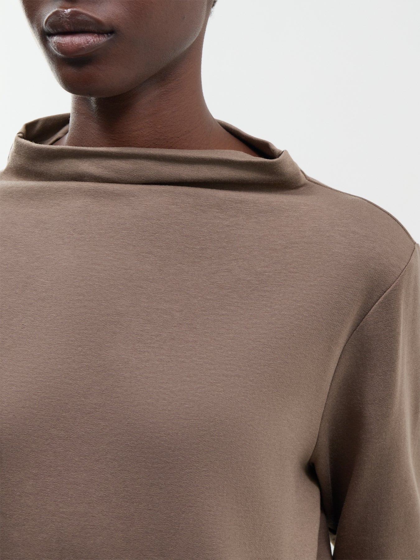 TENCEL™ Lyocell & Organic Cotton Funnel Neck Top - Cobblestone