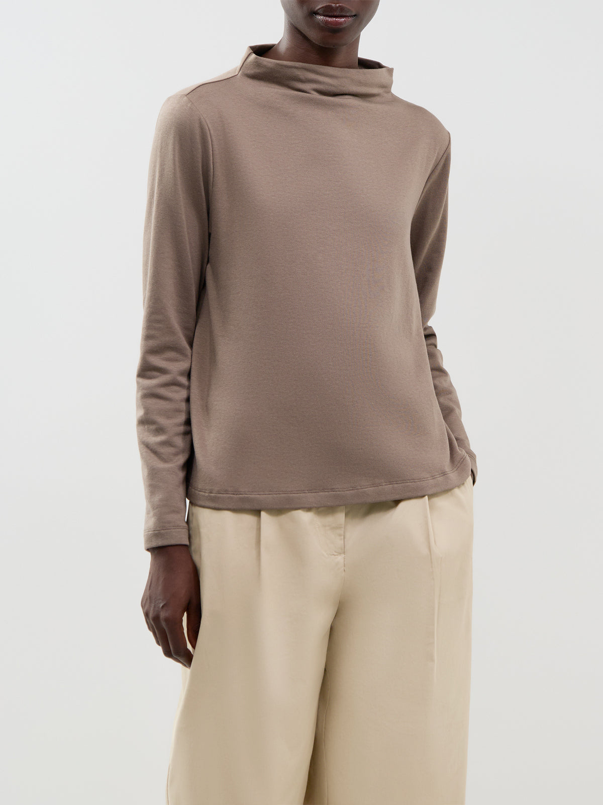 TENCEL™ Lyocell & Organic Cotton Funnel Neck Top - Cobblestone