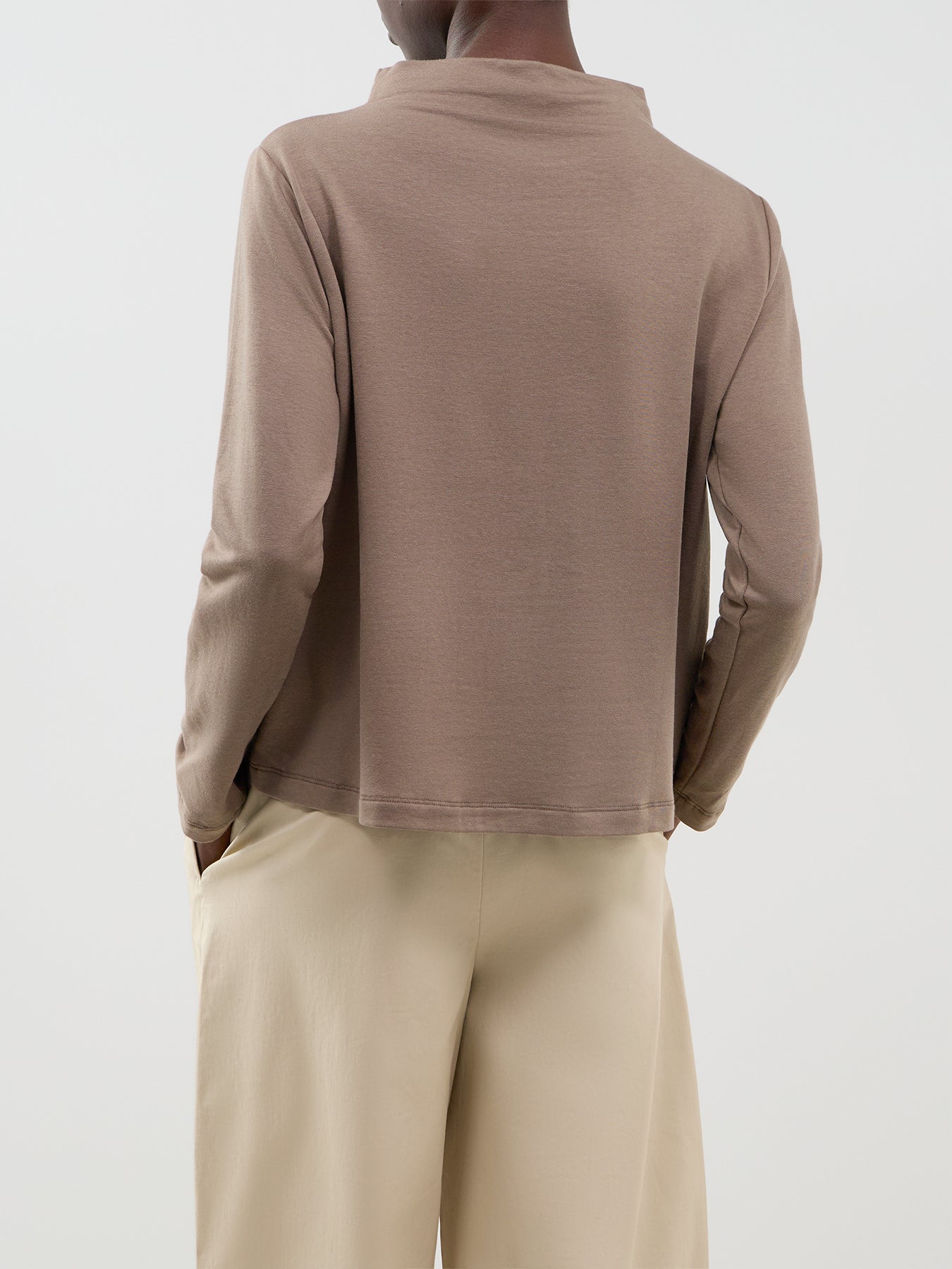 TENCEL™ Lyocell & Organic Cotton Funnel Neck Top - Cobblestone